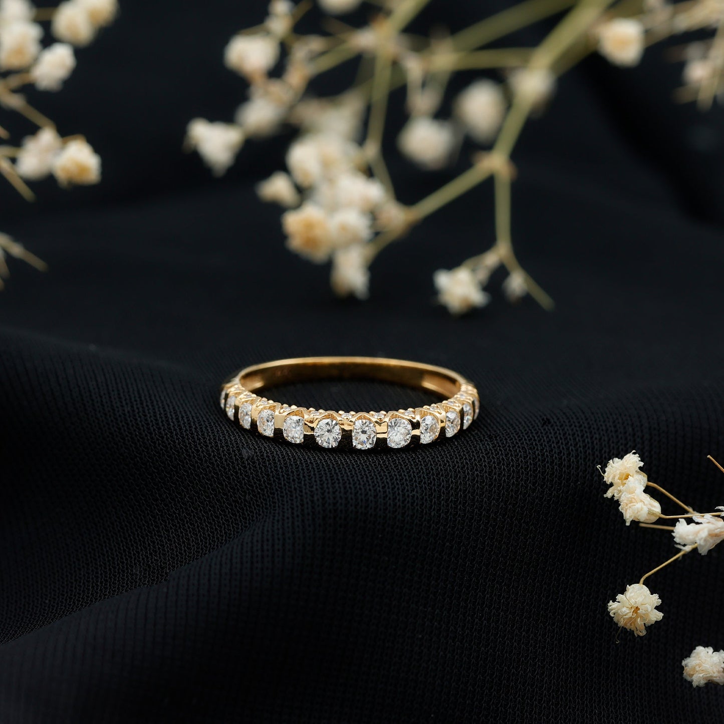Certified Round Moissanite Half Eternity Wedding Band