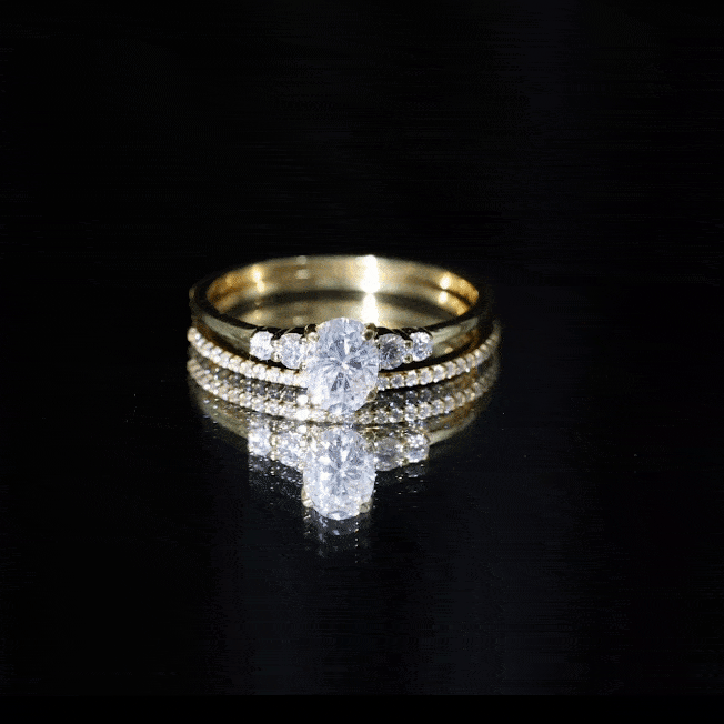 Certified 0.75 Carat Oval Lab Grown Diamond Wedding Bridal Ring Set