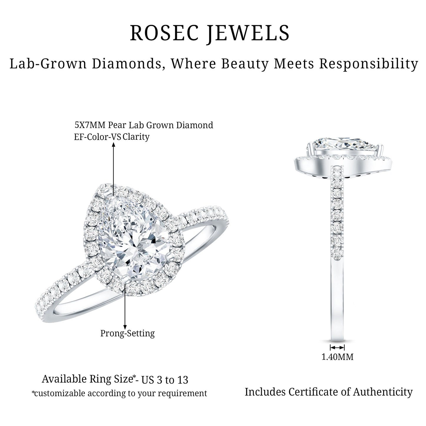 Certified Lab Grown Diamond Teardrop Halo Engagement Ring