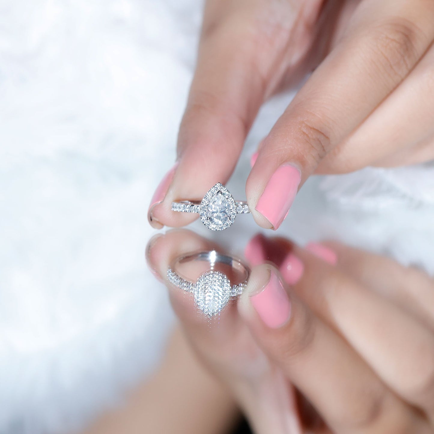 Certified Lab Grown Diamond Teardrop Halo Engagement Ring