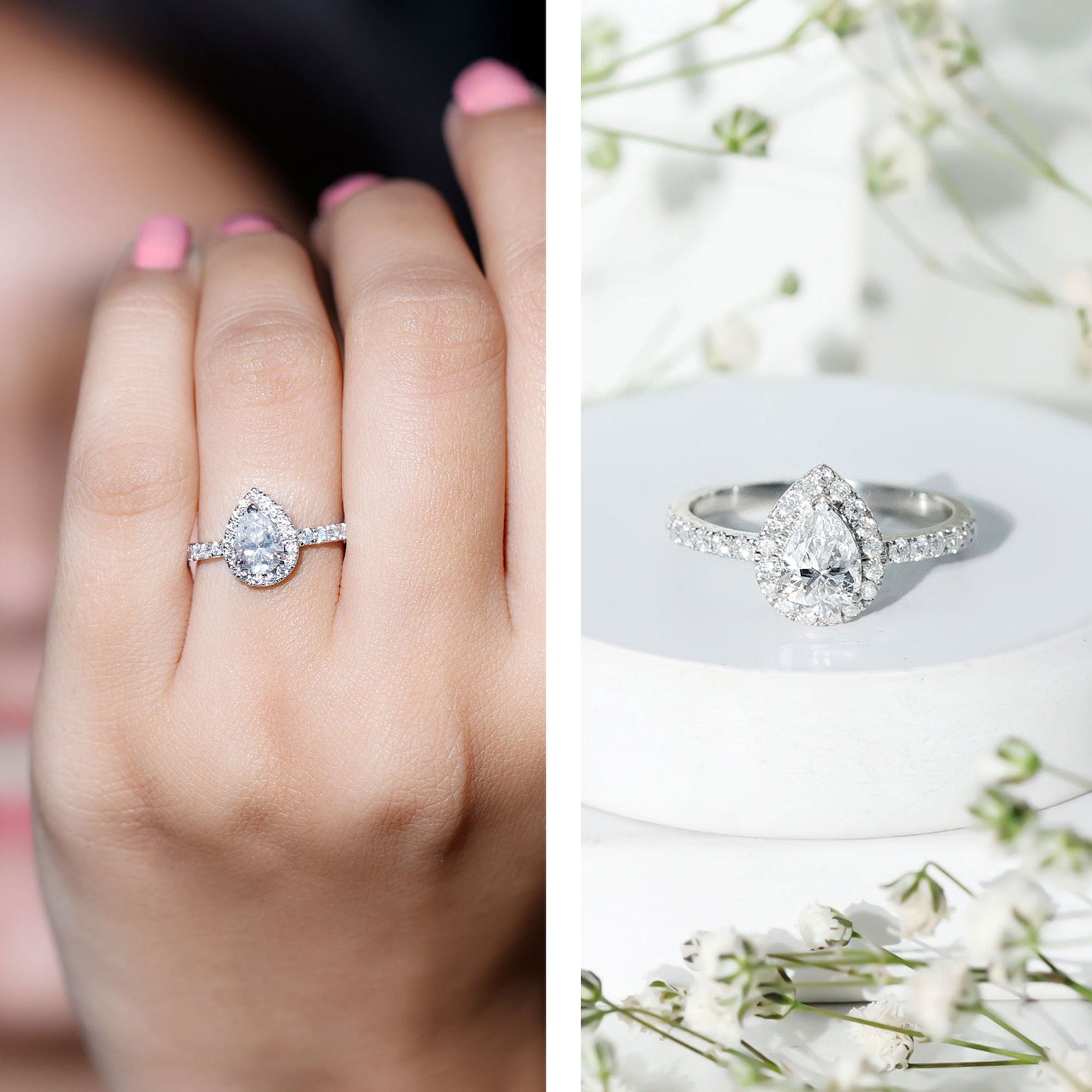 Certified Lab Grown Diamond Teardrop Halo Engagement Ring