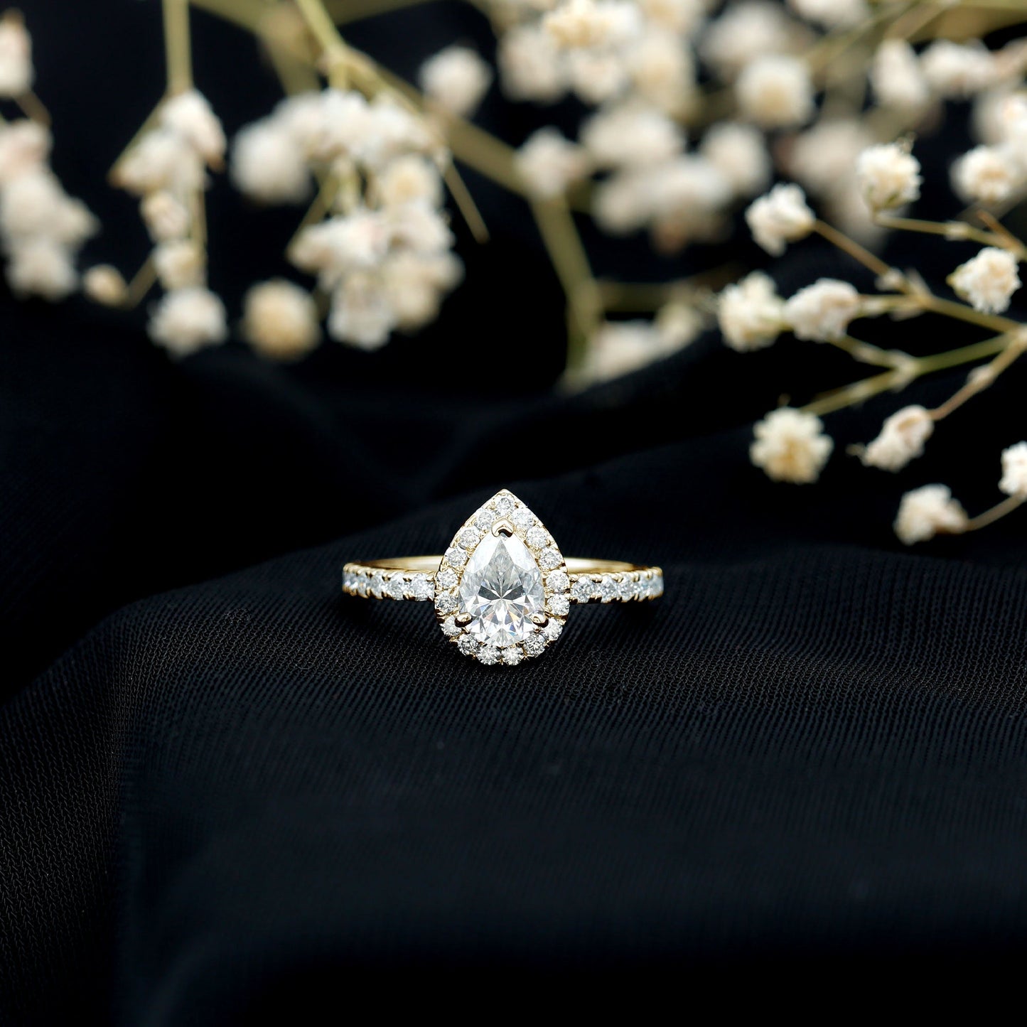 Certified Lab Grown Diamond Teardrop Halo Engagement Ring