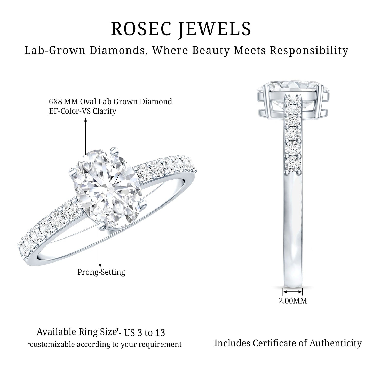 Certified 1 Carat Lab Grown Diamond Oval Engagement Ring