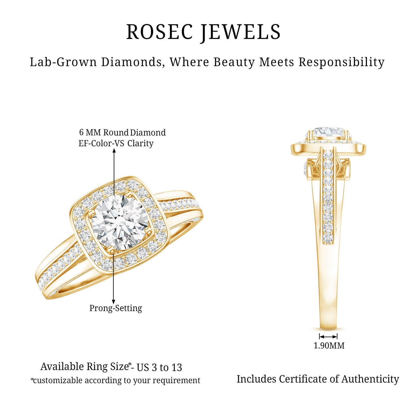 Certified 0.9 Carat Lab Grown Diamond Halo Engagement Ring