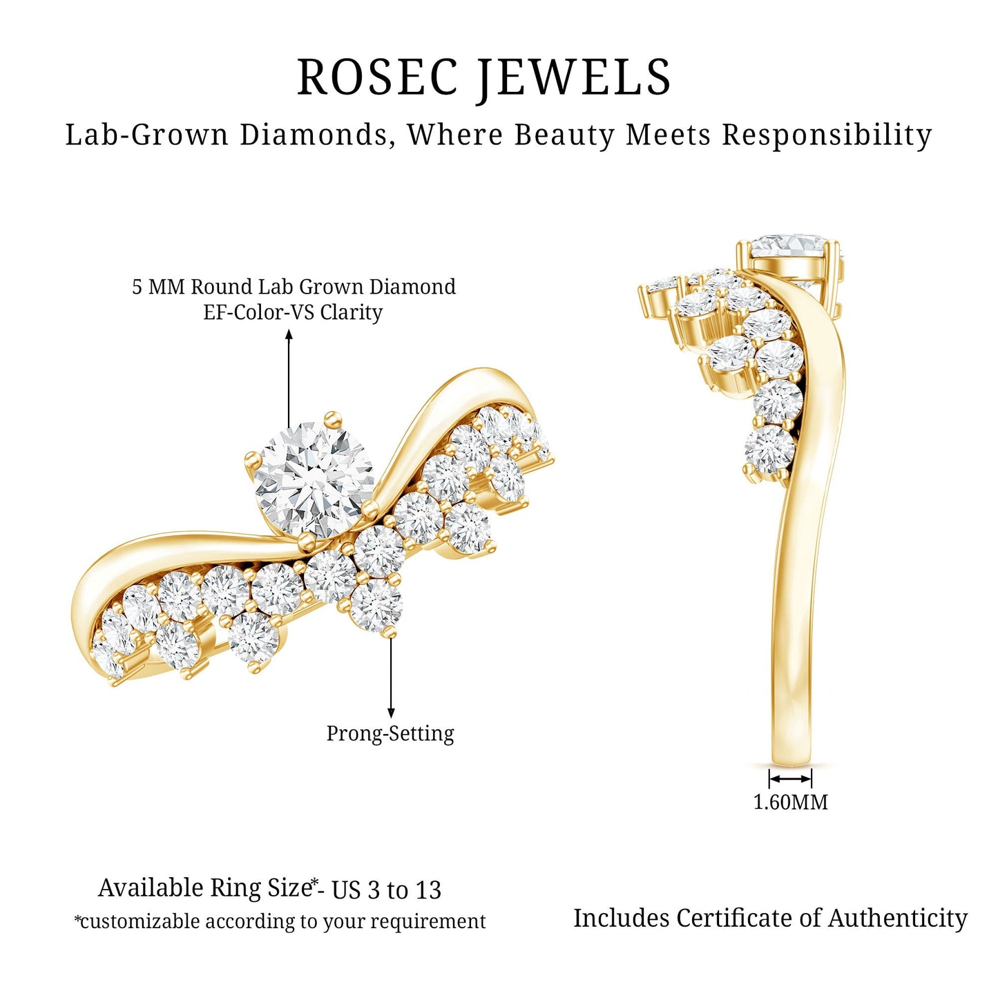 Certified Lab Grown Diamond Designer Engagement Ring