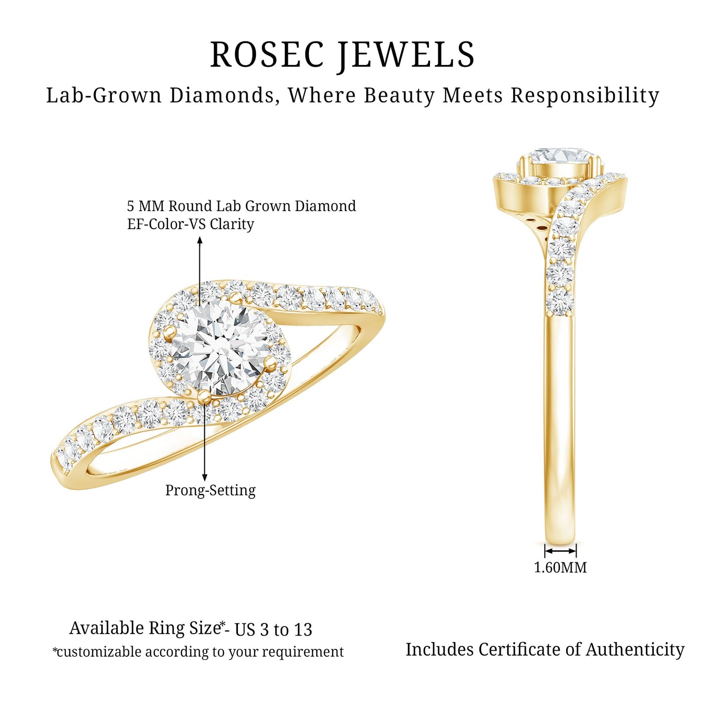 Certified 0.4 Carat Lab Grown Diamond Bypass Engagement Ring