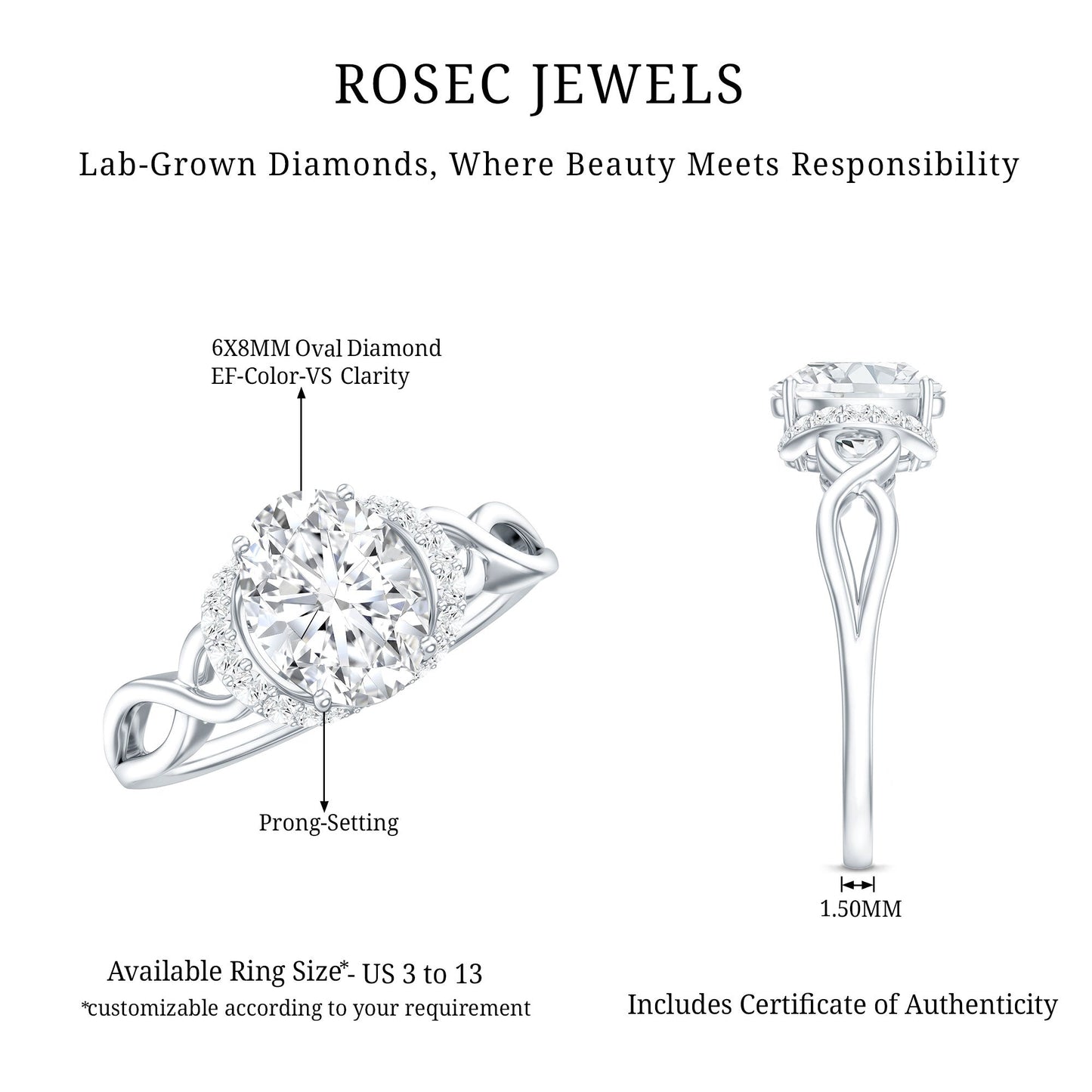 Lab Grown Diamond 1.2 Carat Oval Engagement Ring For Women