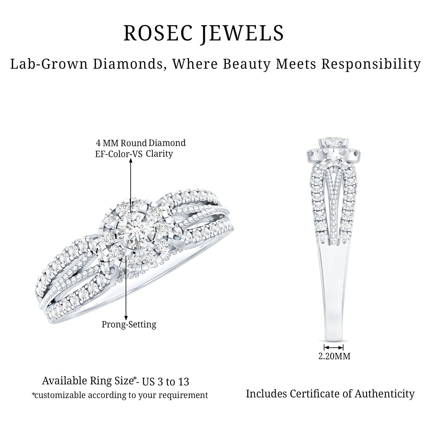 Certified Lab Grown Diamond Vintage Style Engagement Ring