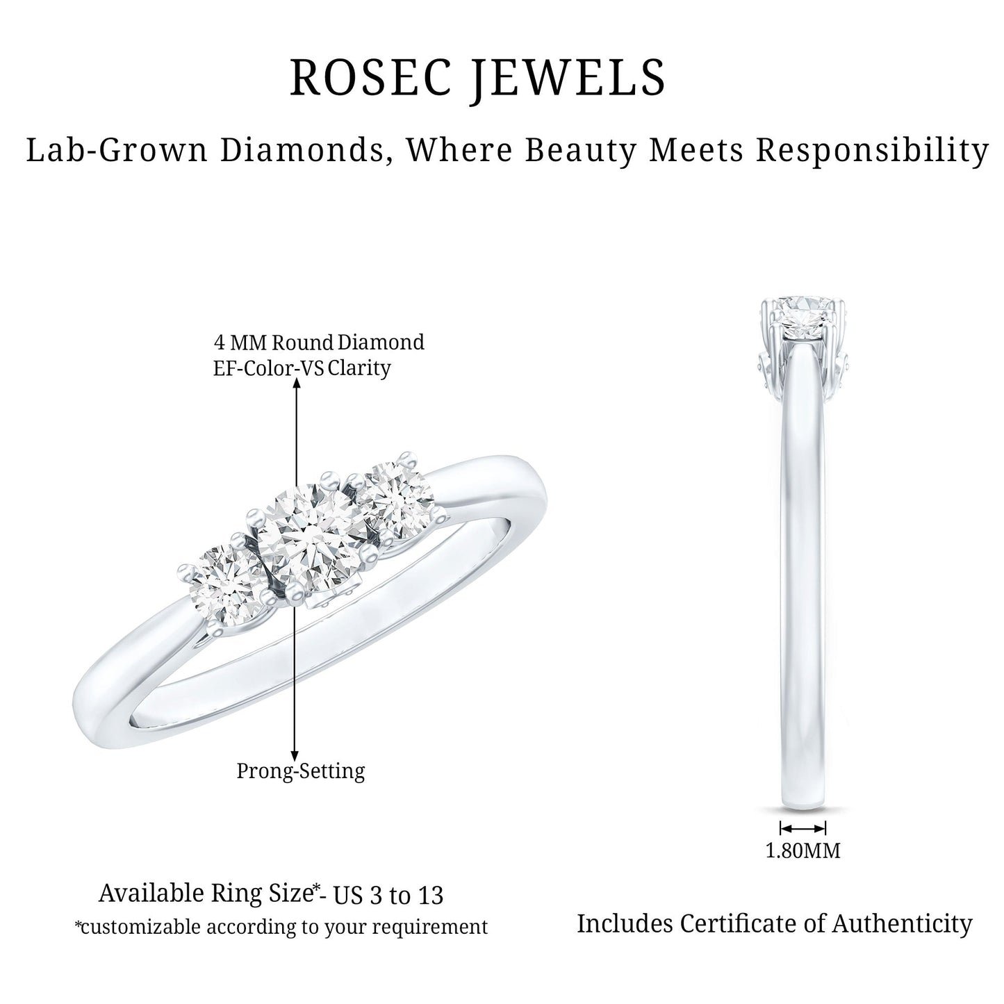 Lab Grown Diamond Minimal 3 Stone Engagement Ring