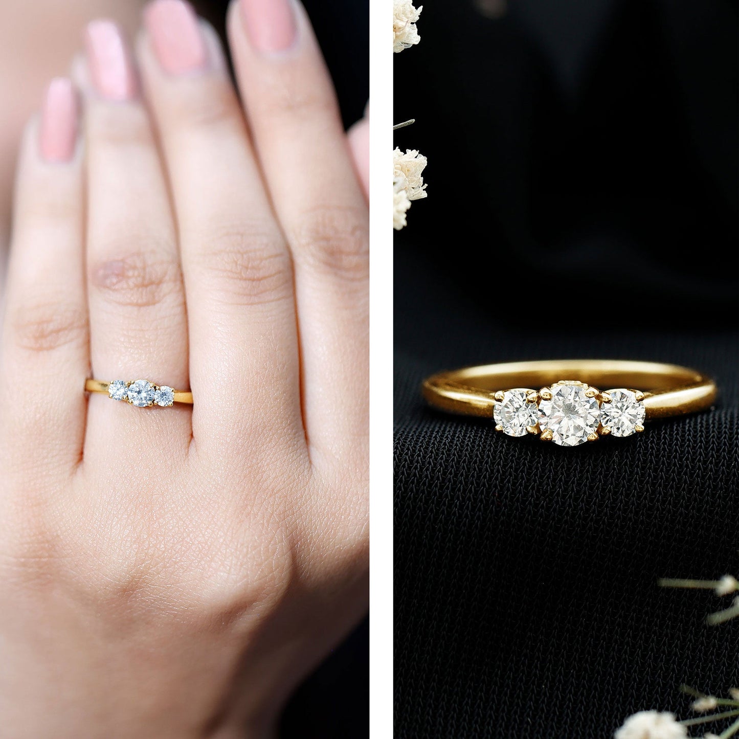 Lab Grown Diamond Minimal 3 Stone Engagement Ring