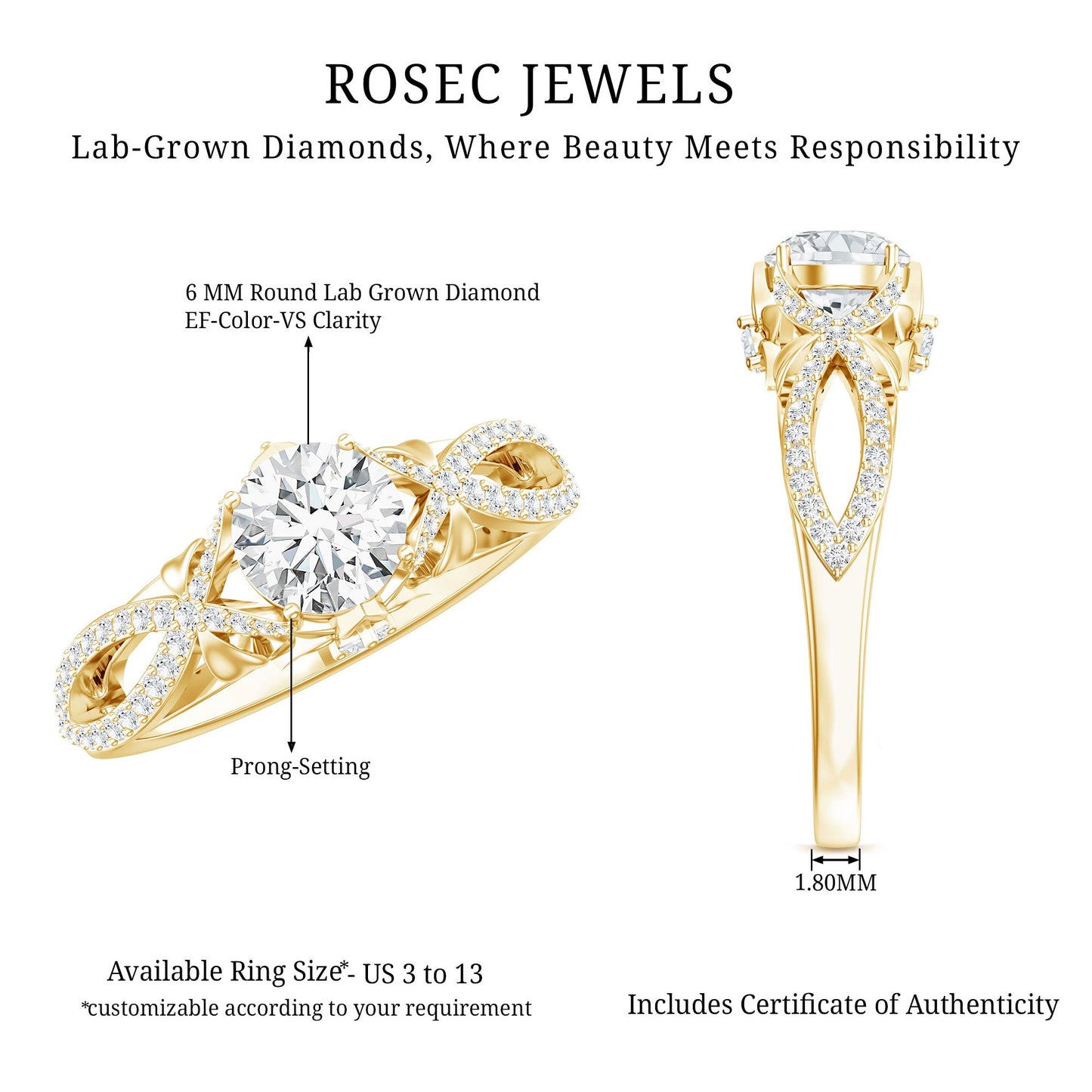 Certified 0.9 Carat Lab Grown Diamond Crossover Engagement Ring