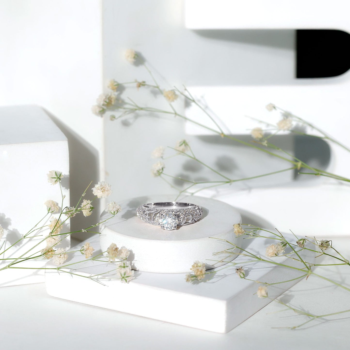 Certified 0.9 Carat Lab Grown Diamond Vintage Looking Engagement Ring