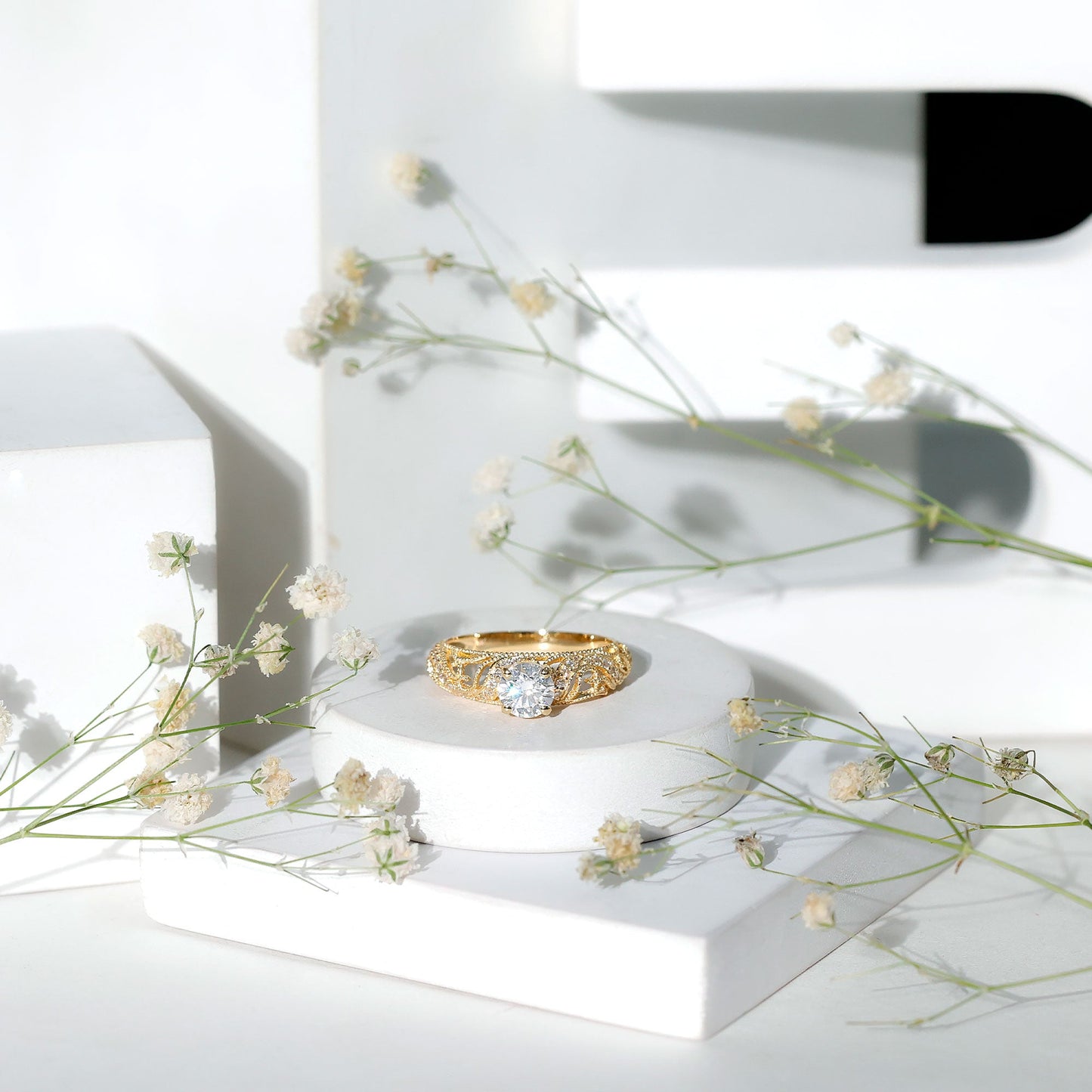 Certified 0.9 Carat Lab Grown Diamond Vintage Looking Engagement Ring