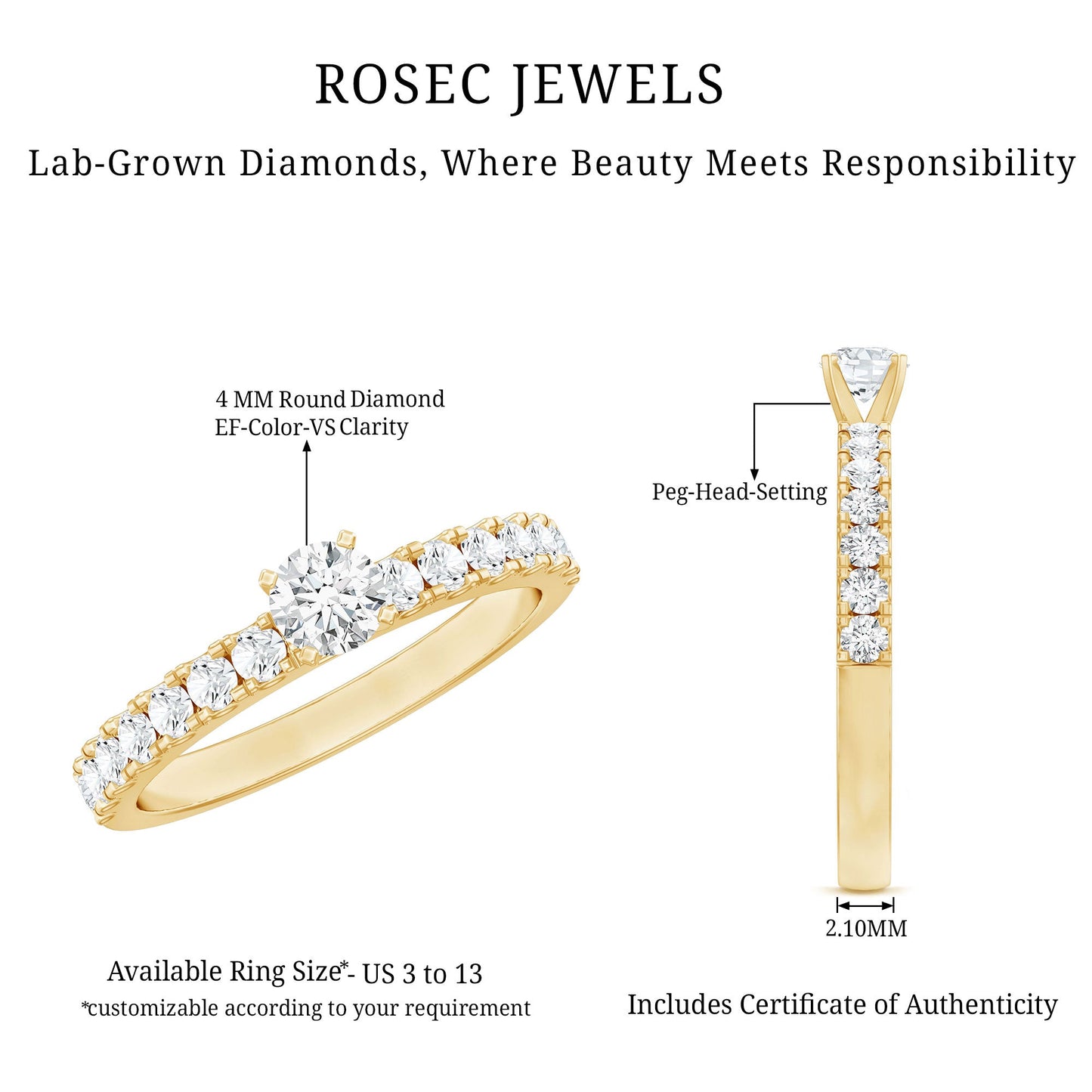 Certified Lab Grown Diamond Engagement Ring with Side Stones