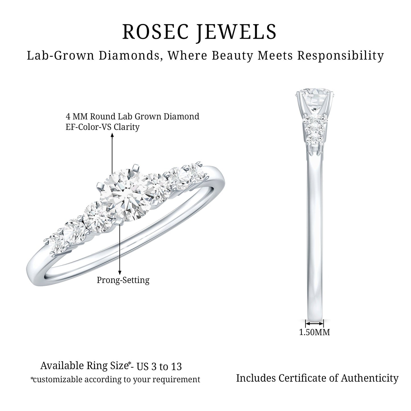 Certified Lab Grown Diamond Classic Solitaire Engagement Ring