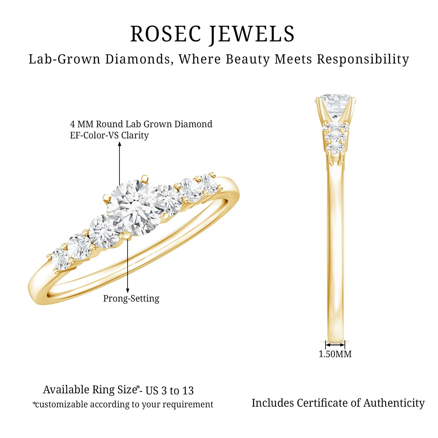 Certified Lab Grown Diamond Classic Solitaire Engagement Ring
