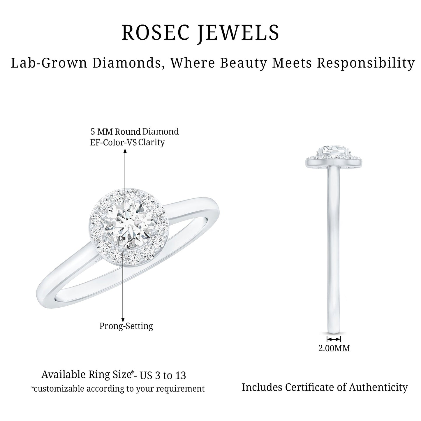 Certified Lab Grown Diamond Halo Promise Engagement Ring