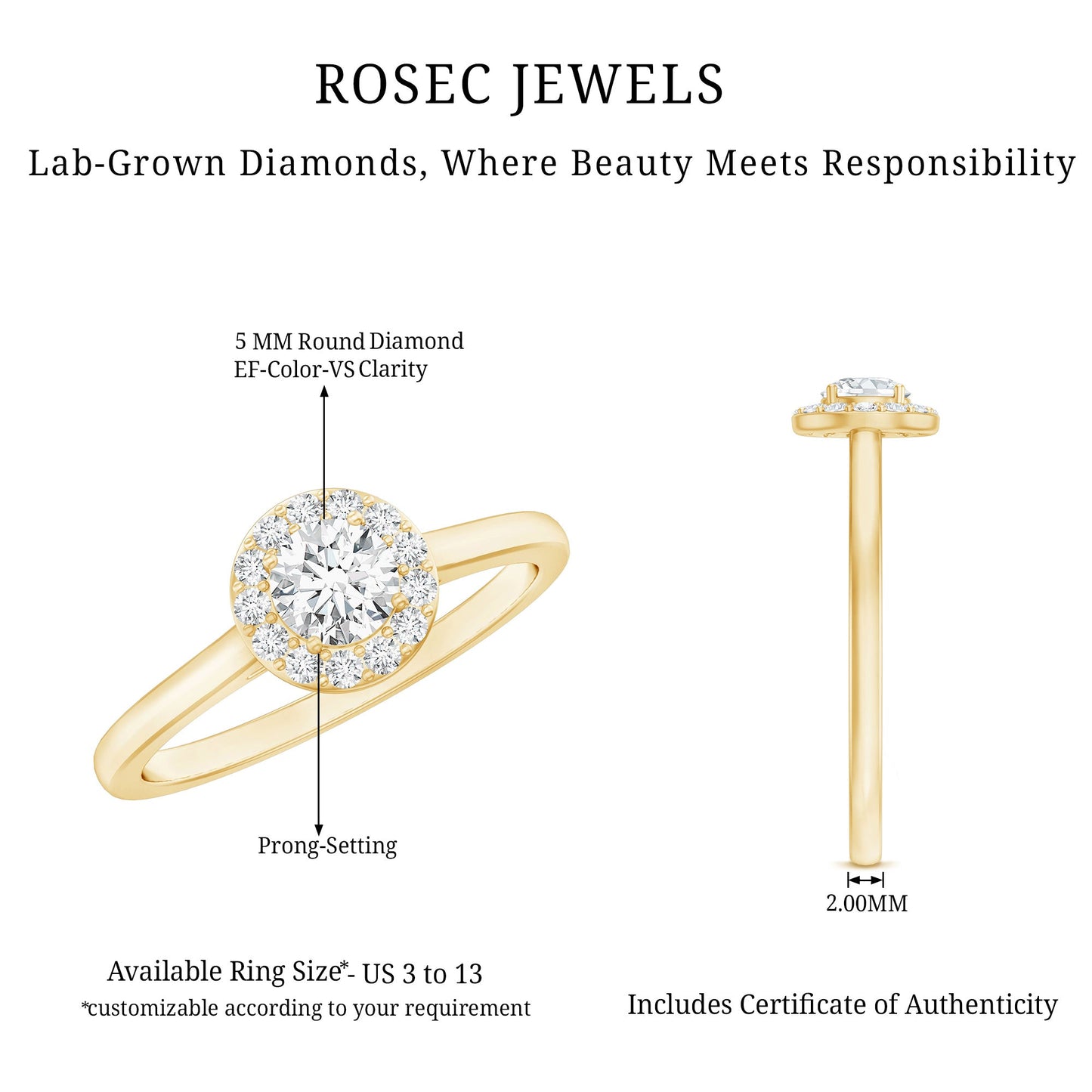 Certified Lab Grown Diamond Halo Promise Engagement Ring