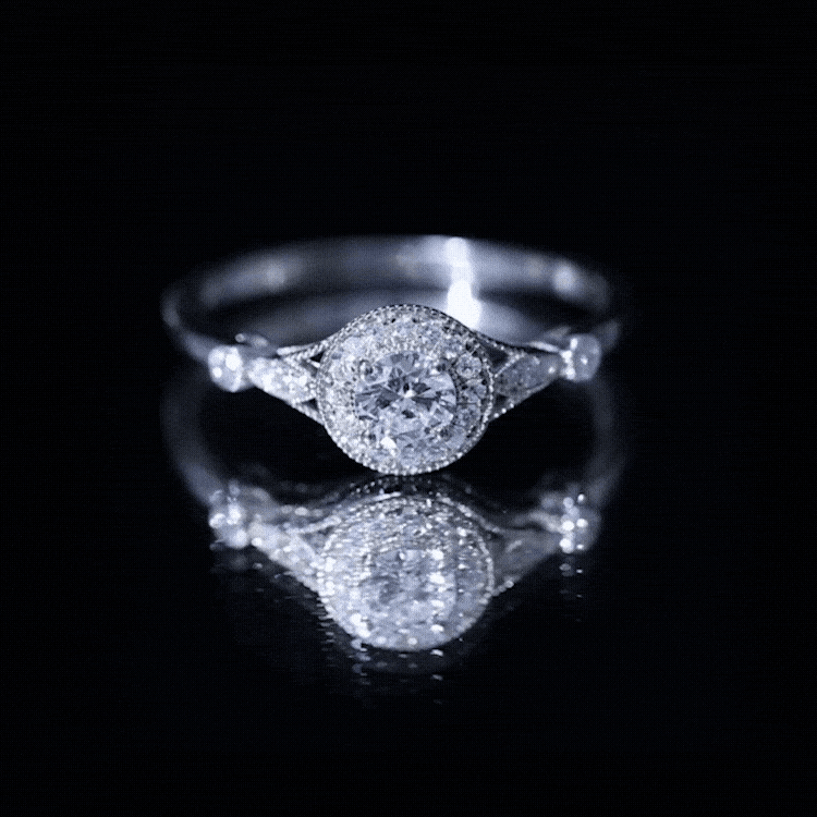 Vintage Looking 0.4 Carat Lab Grown Diamond Halo Engagement Ring With Side Stones