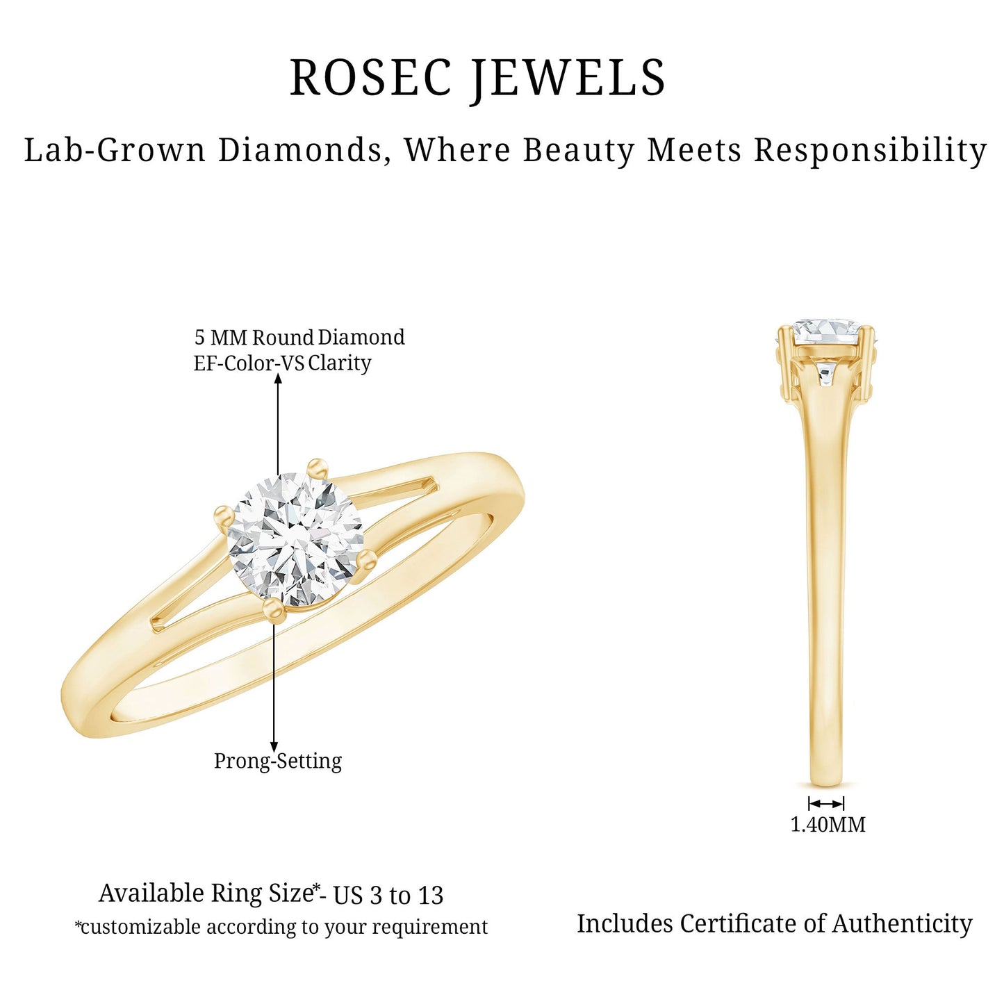 Lab Grown Diamond 5 MM Solitaire Promise Ring With Split Shank
