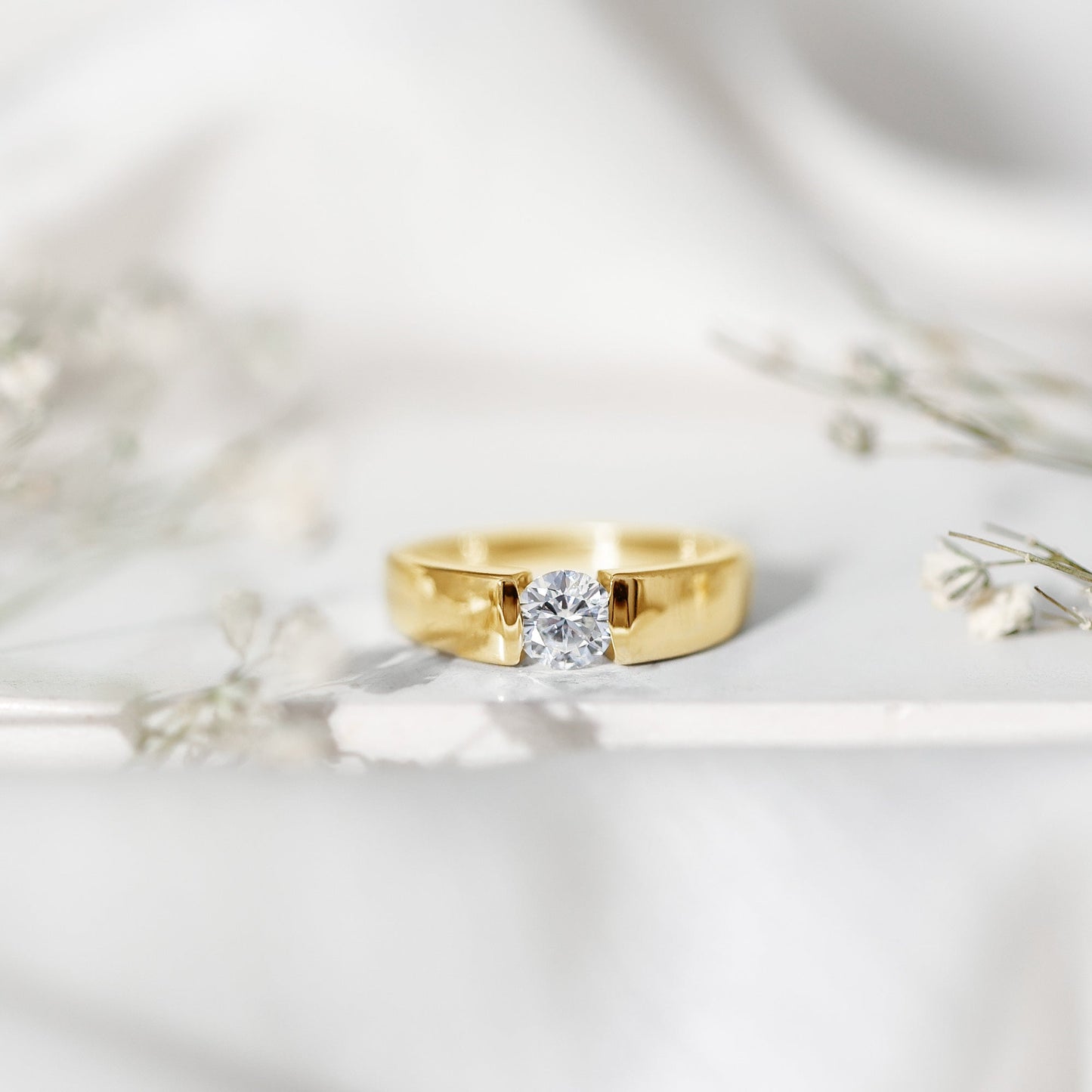 0.4 Carat Tension Mount Set Lab Grown Diamond Solitaire Band Ring