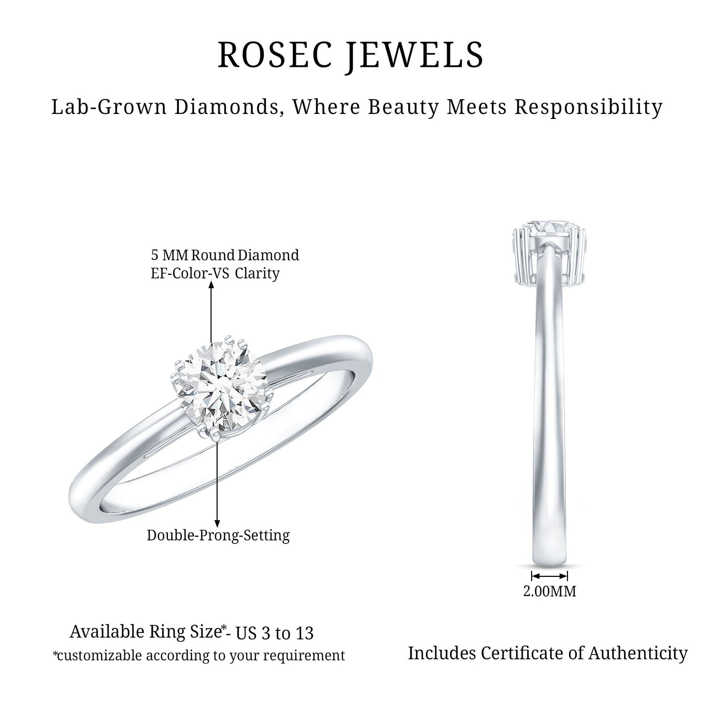 Certified 0.4 Carat Lab Grown Diamond Solitaire Promise Ring For Her
