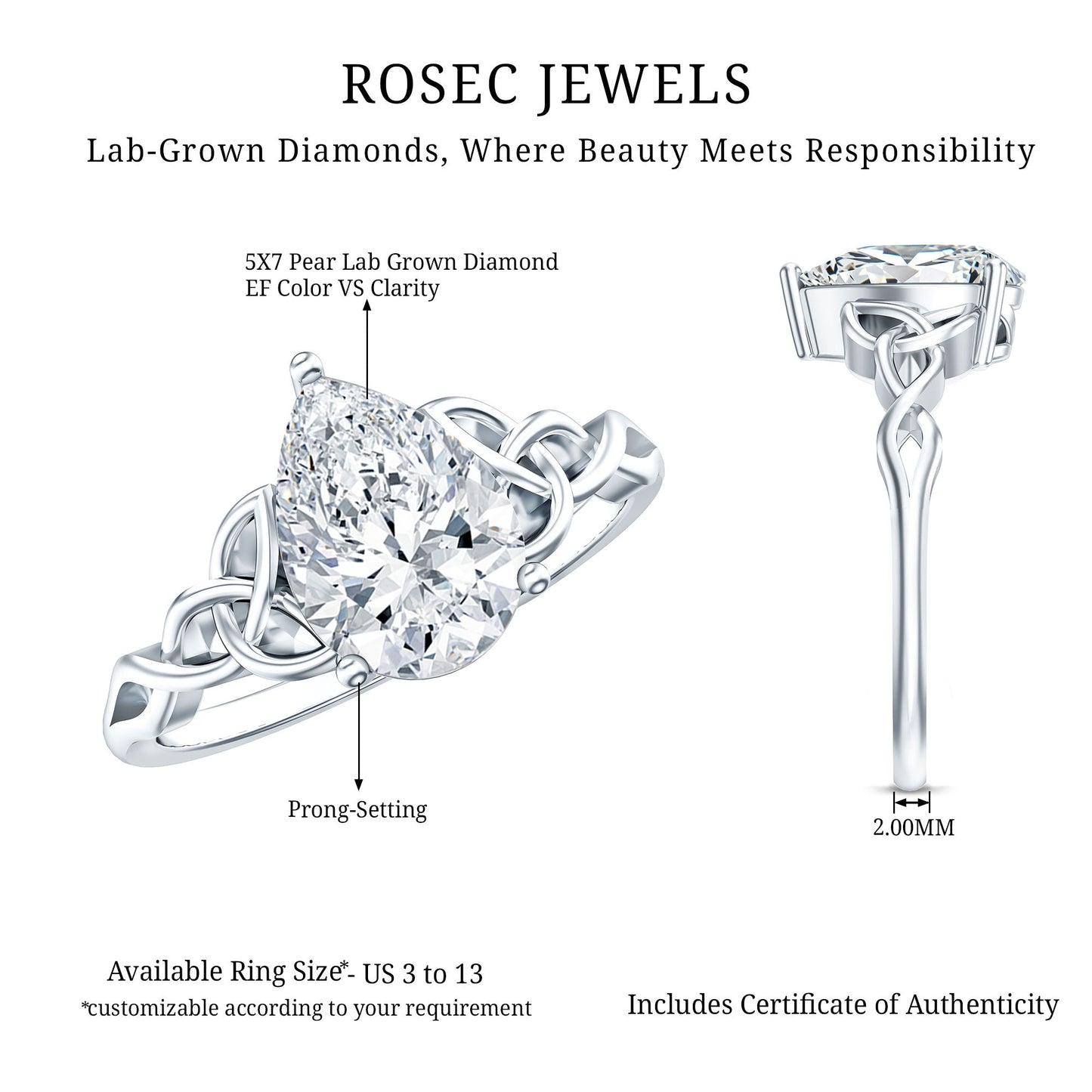 0.6 Carat Lab Grown Diamond Teardrop Solitaire Engagement Ring