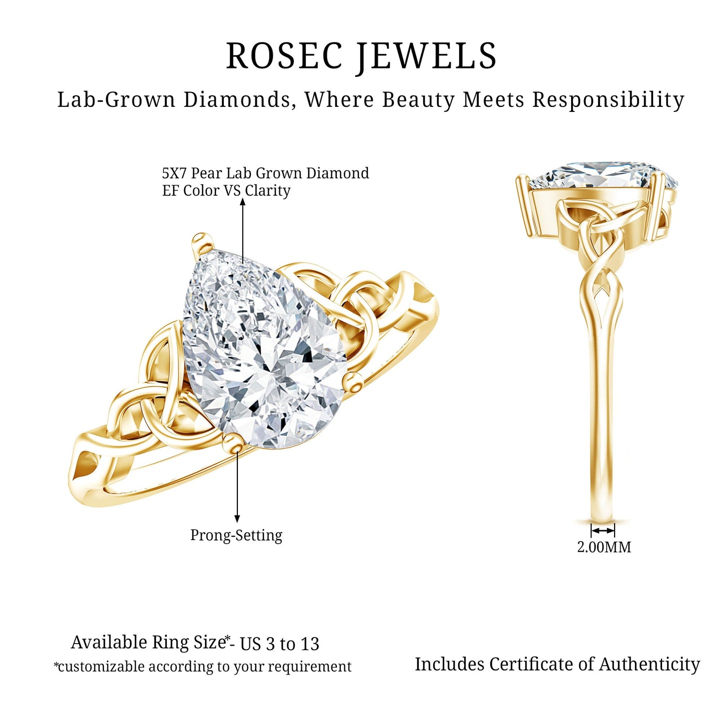 0.6 Carat Lab Grown Diamond Teardrop Solitaire Engagement Ring