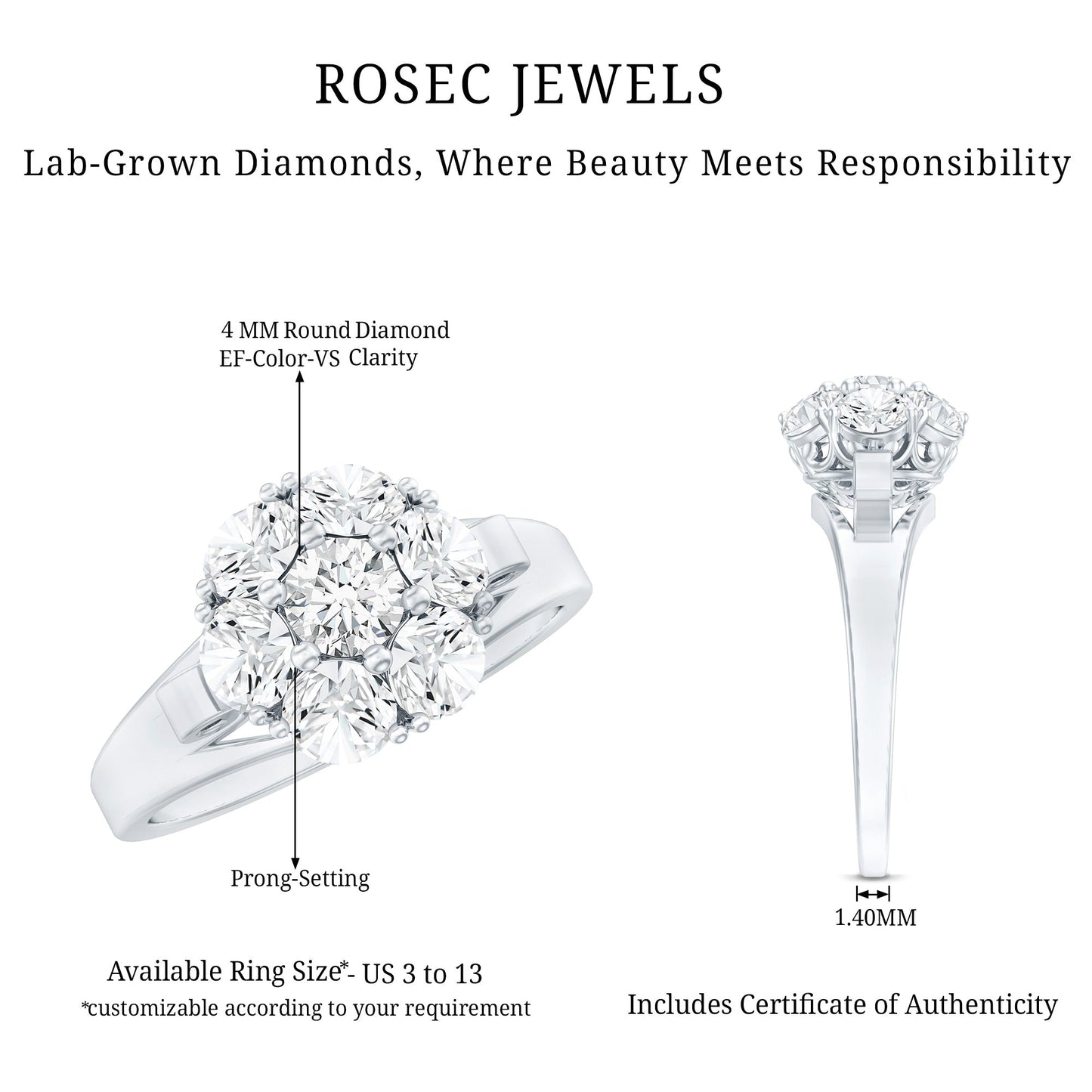 Certified Lab Grown Diamond Flower Engagement Ring