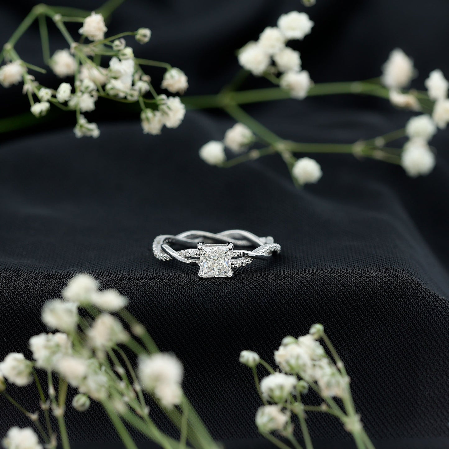 Certified 0.8 Carat Lab Grown Diamond Princess Cut Engagement Ring with Braided Band