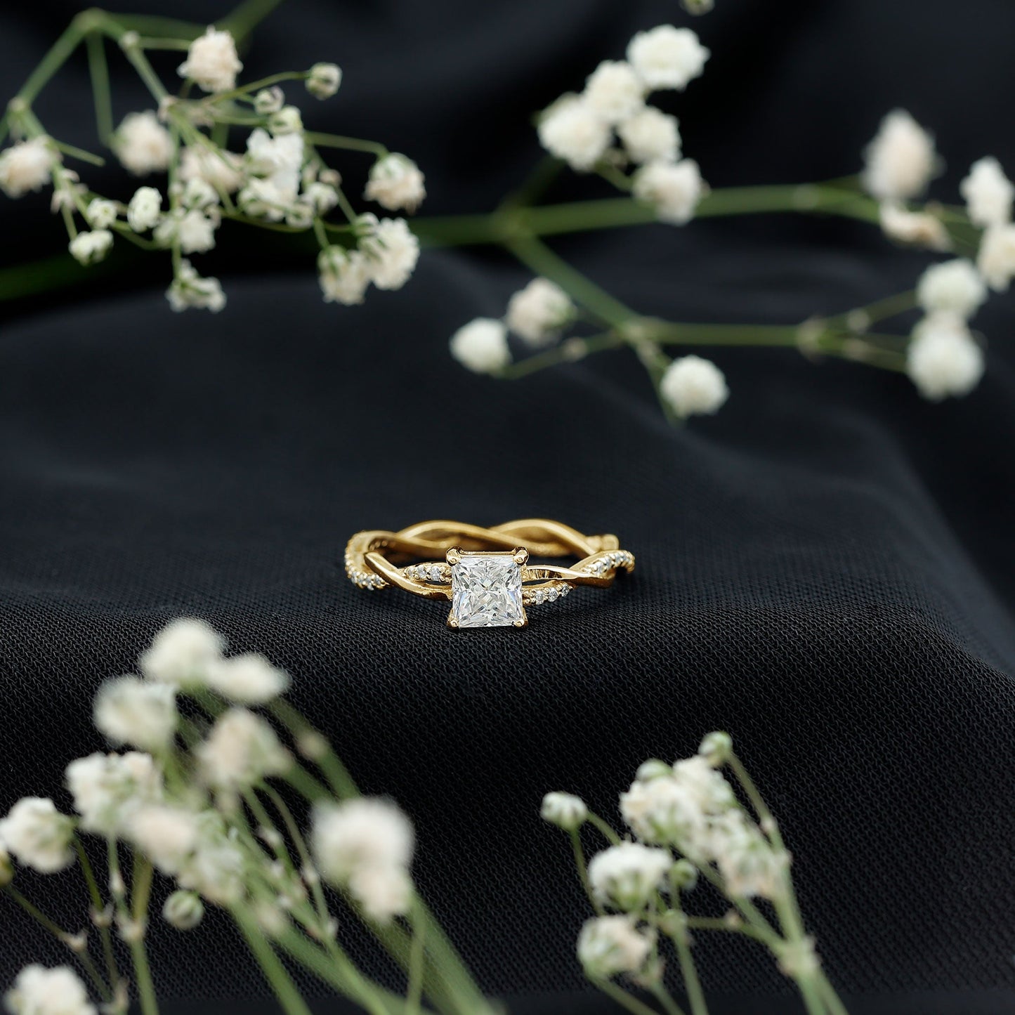 Certified 0.8 Carat Lab Grown Diamond Princess Cut Engagement Ring with Braided Band