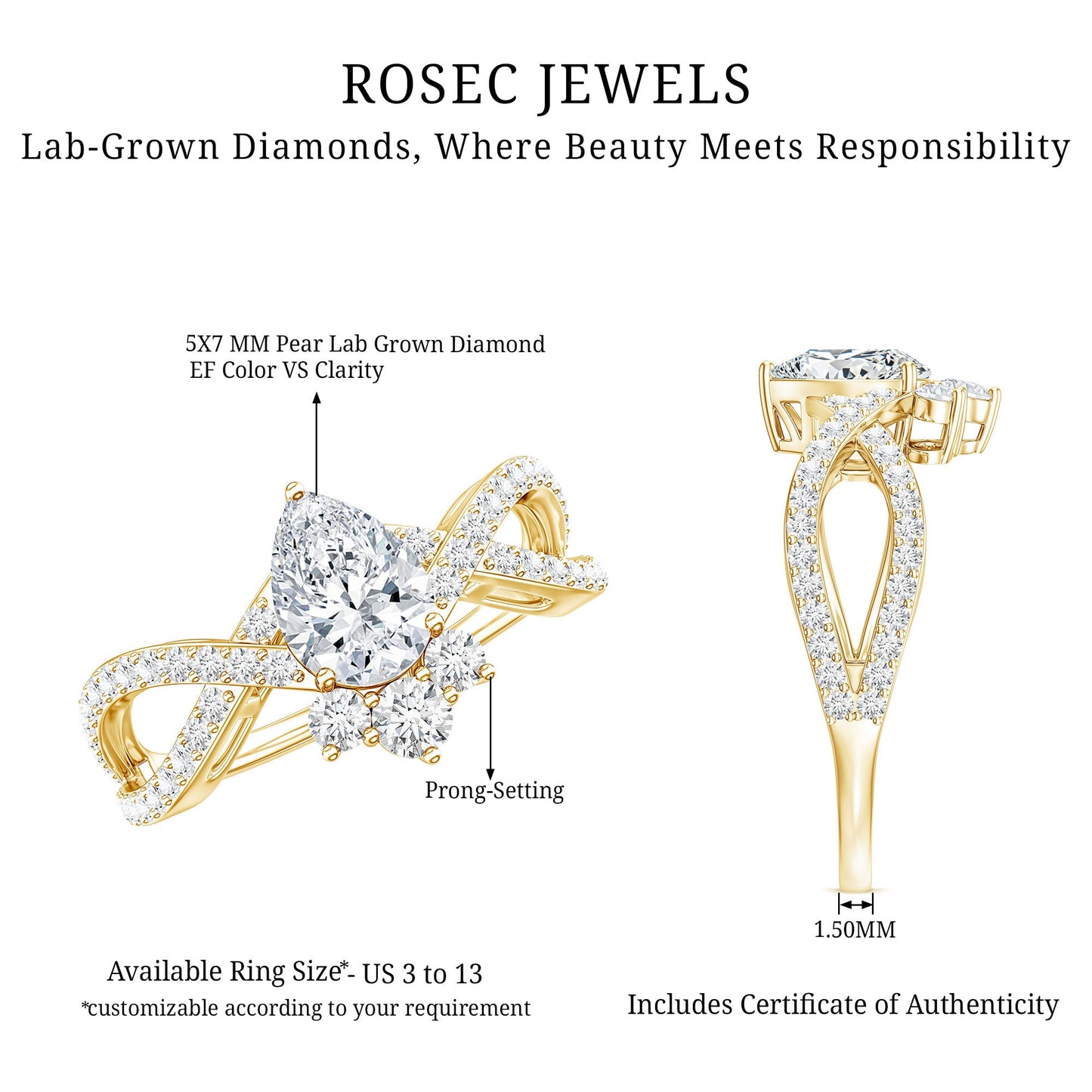 Lab Grown Diamond Teardrop Designer Engagement Ring