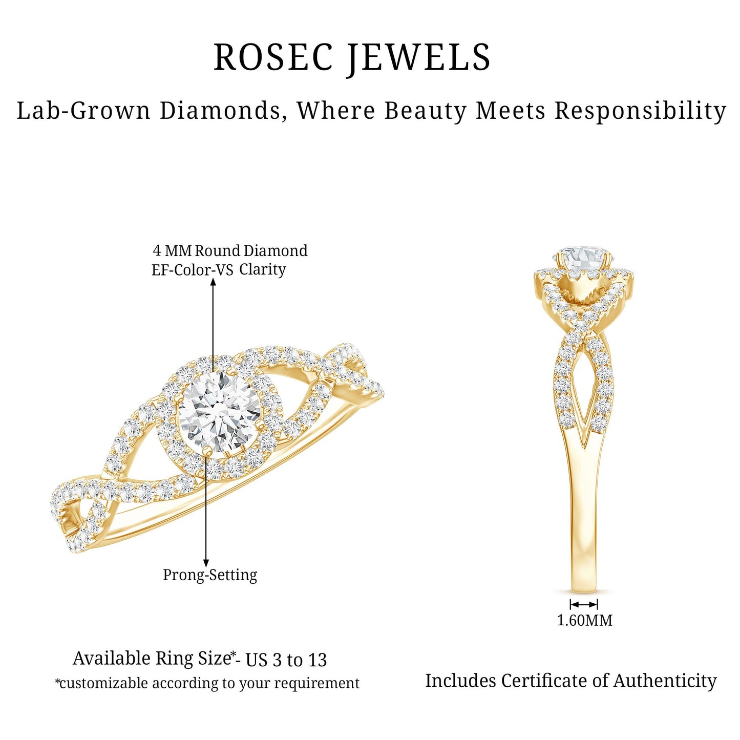 Certified Lab Grown Diamond Halo Criss Cross Engagement Ring