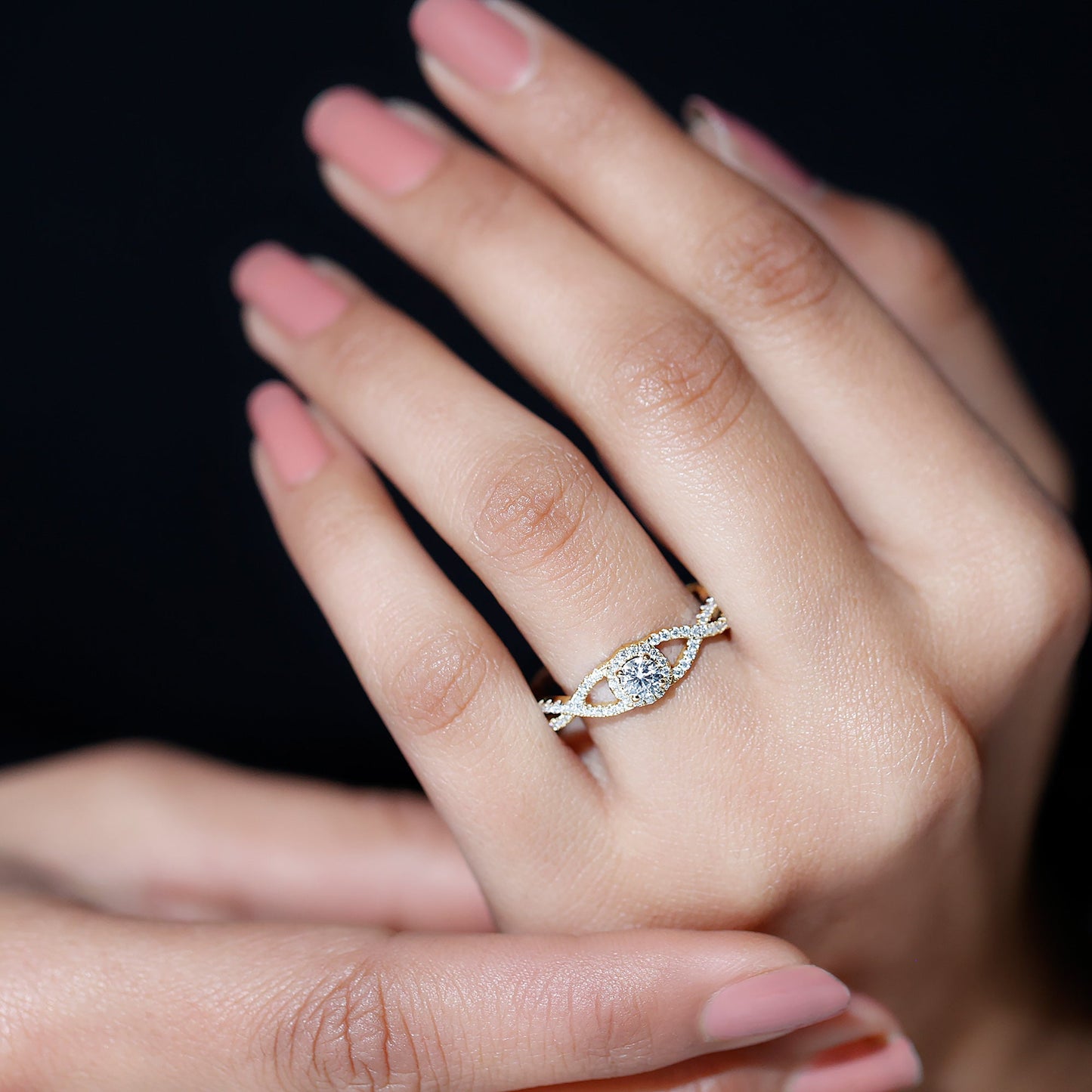 Certified Lab Grown Diamond Halo Criss Cross Engagement Ring