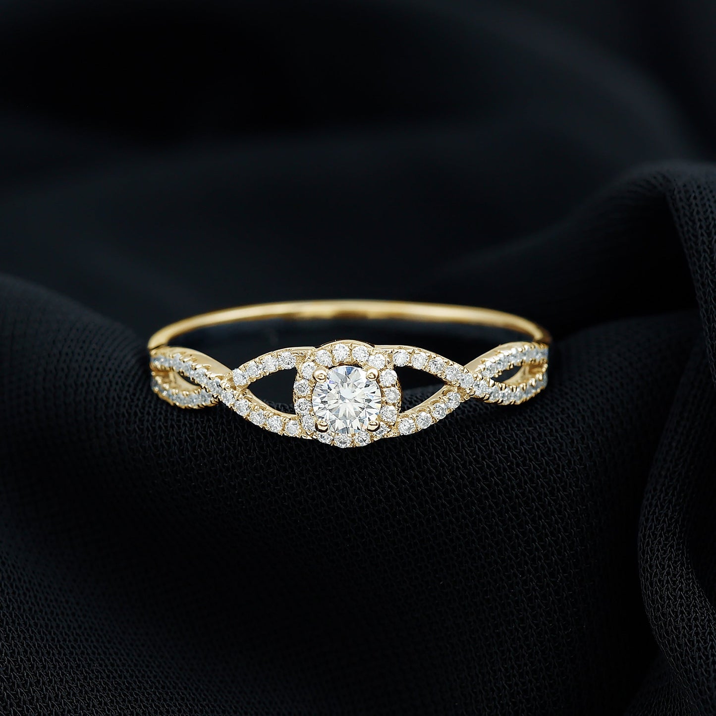 Certified Lab Grown Diamond Halo Criss Cross Engagement Ring