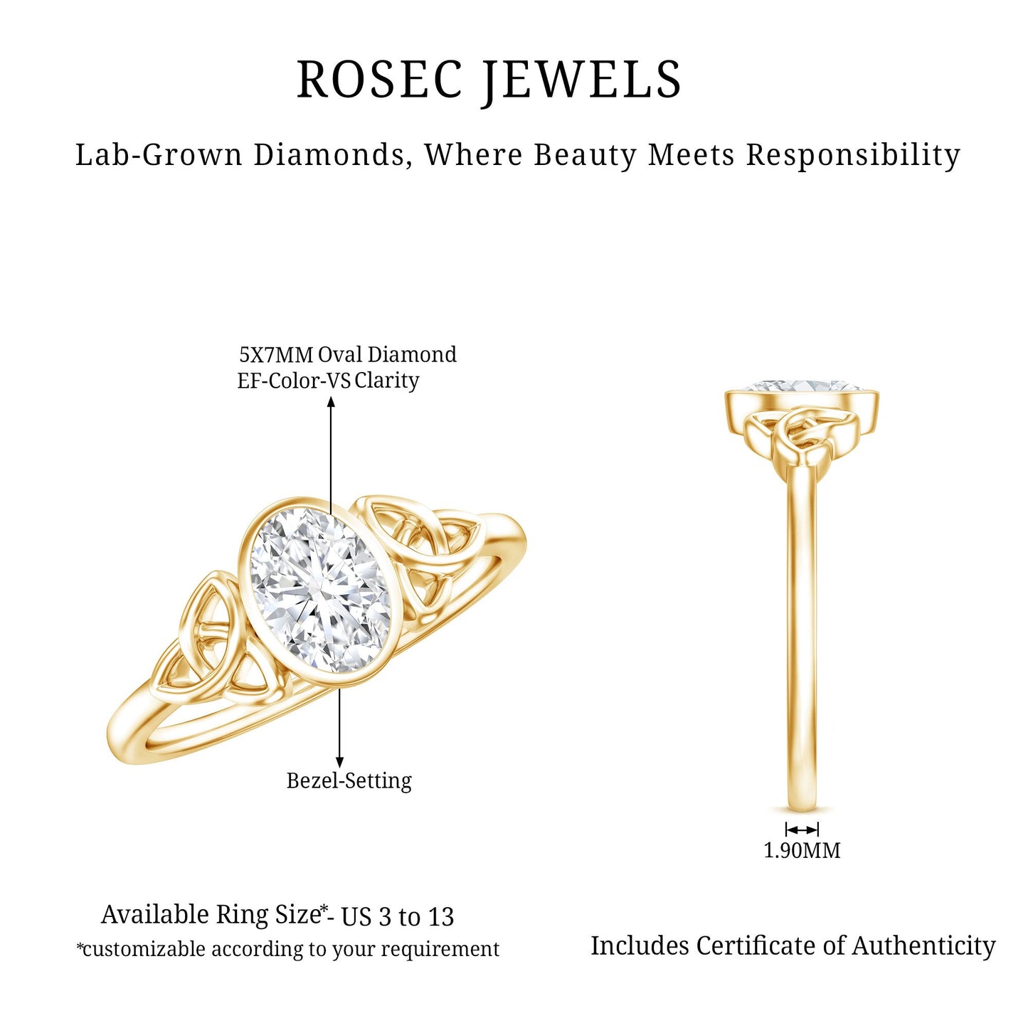 0.7 Carat Oval Lab Grown Diamond Celtic Knot Engagement Ring