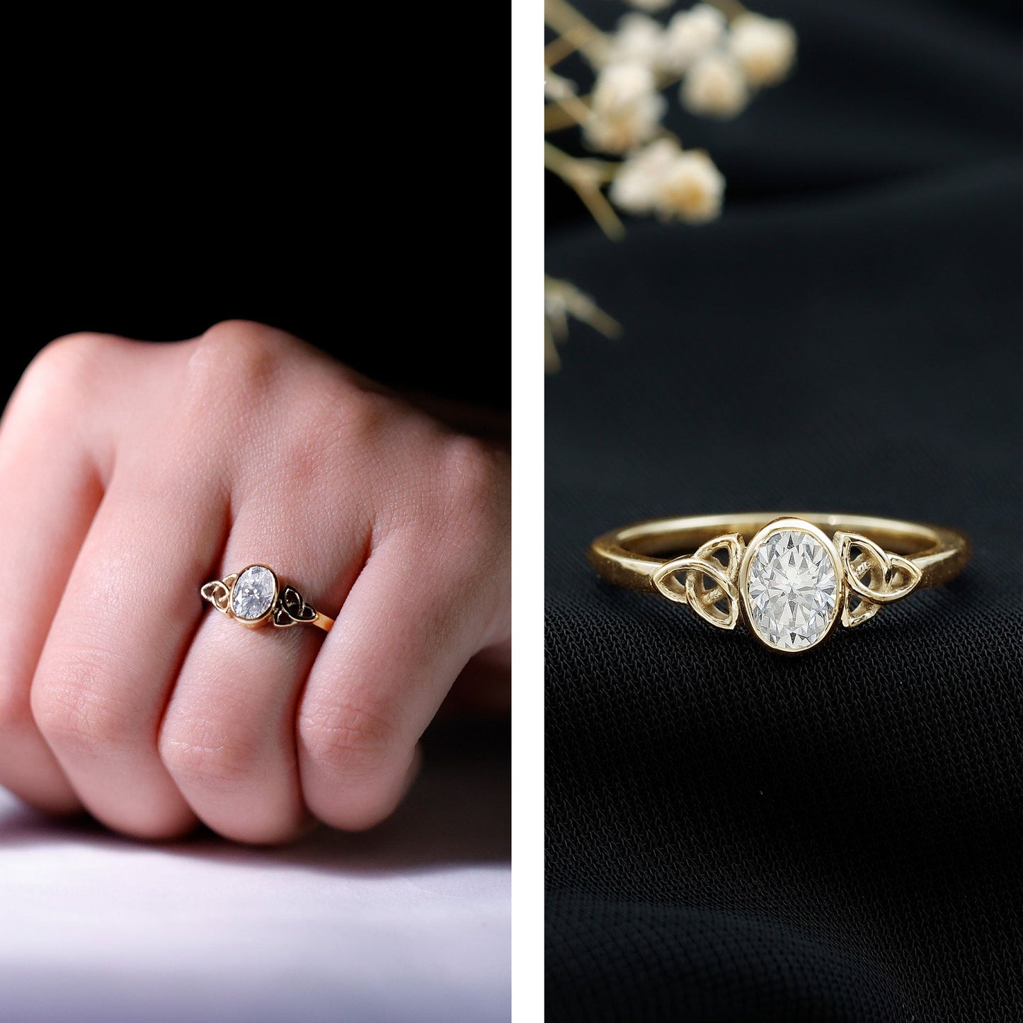 0.7 Carat Oval Lab Grown Diamond Celtic Knot Engagement Ring