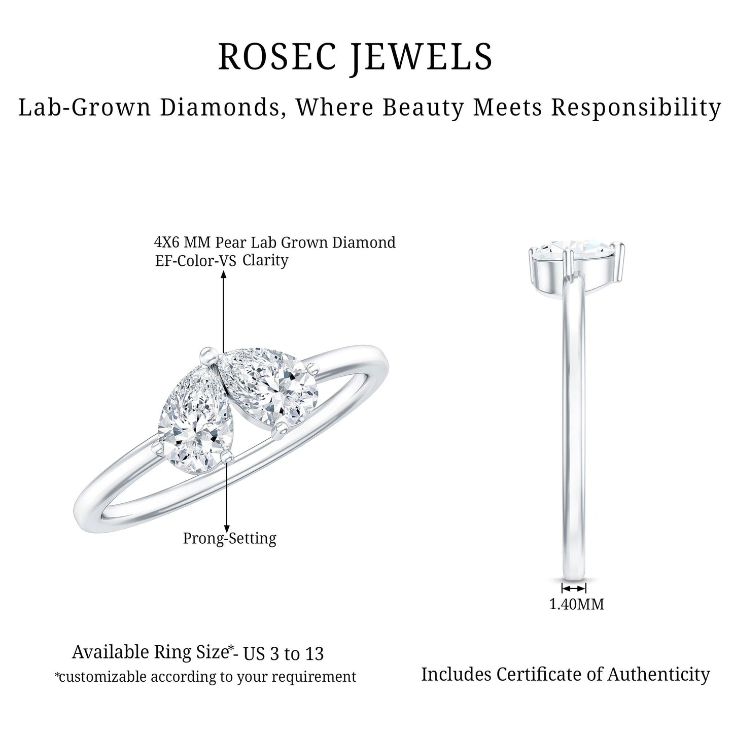 Certified Lab Grown Diamond 2 Stone Promise Ring