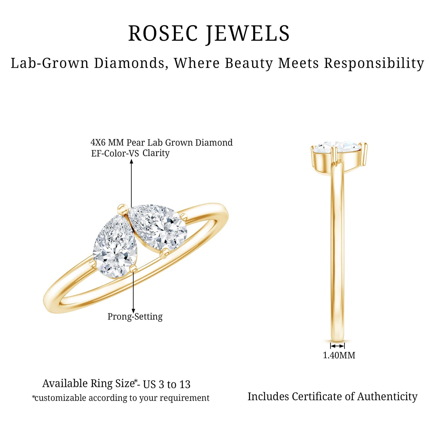 Certified Lab Grown Diamond 2 Stone Promise Ring