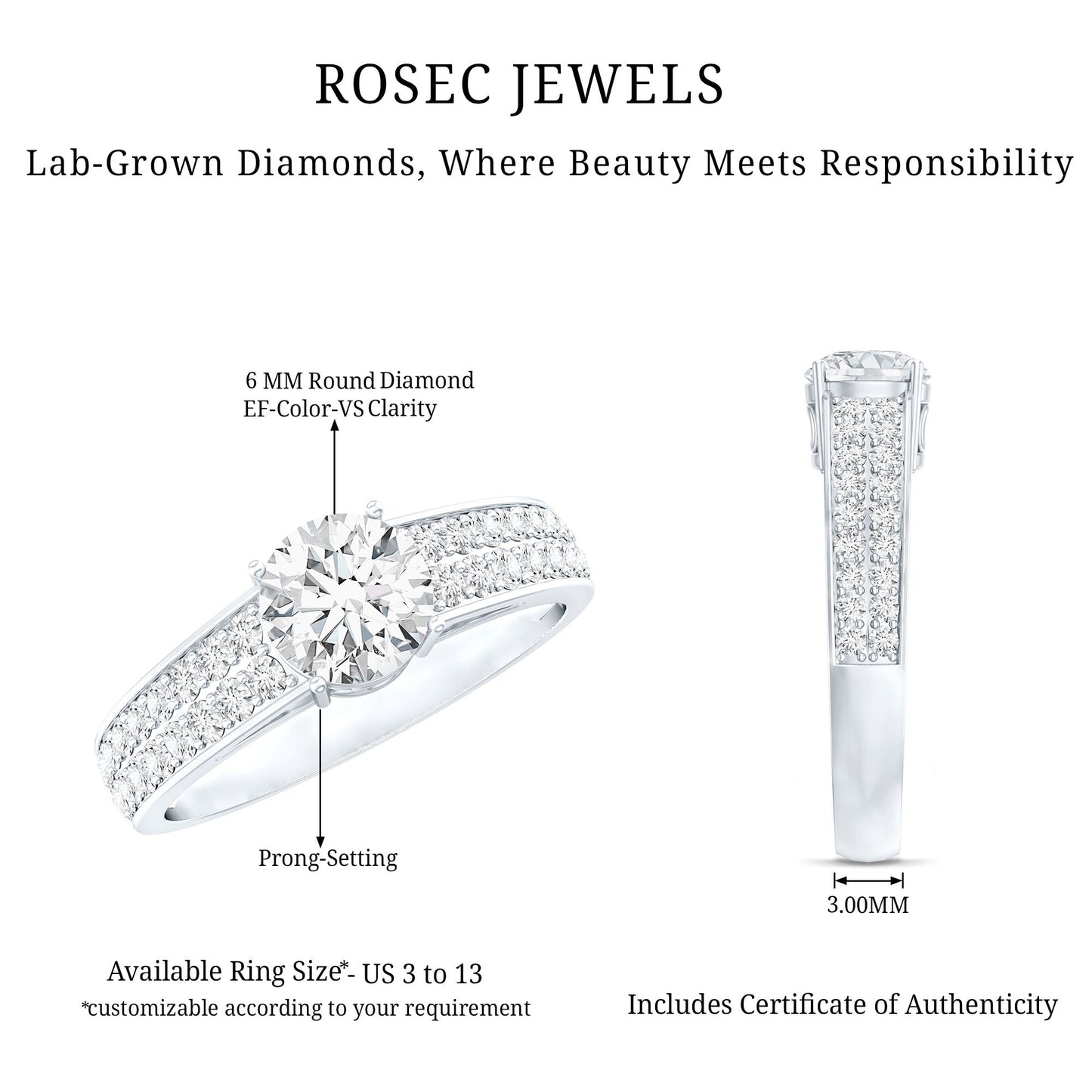 Certified 0.9 Carat Lab Grown Diamond Engagement Ring With Side Stones