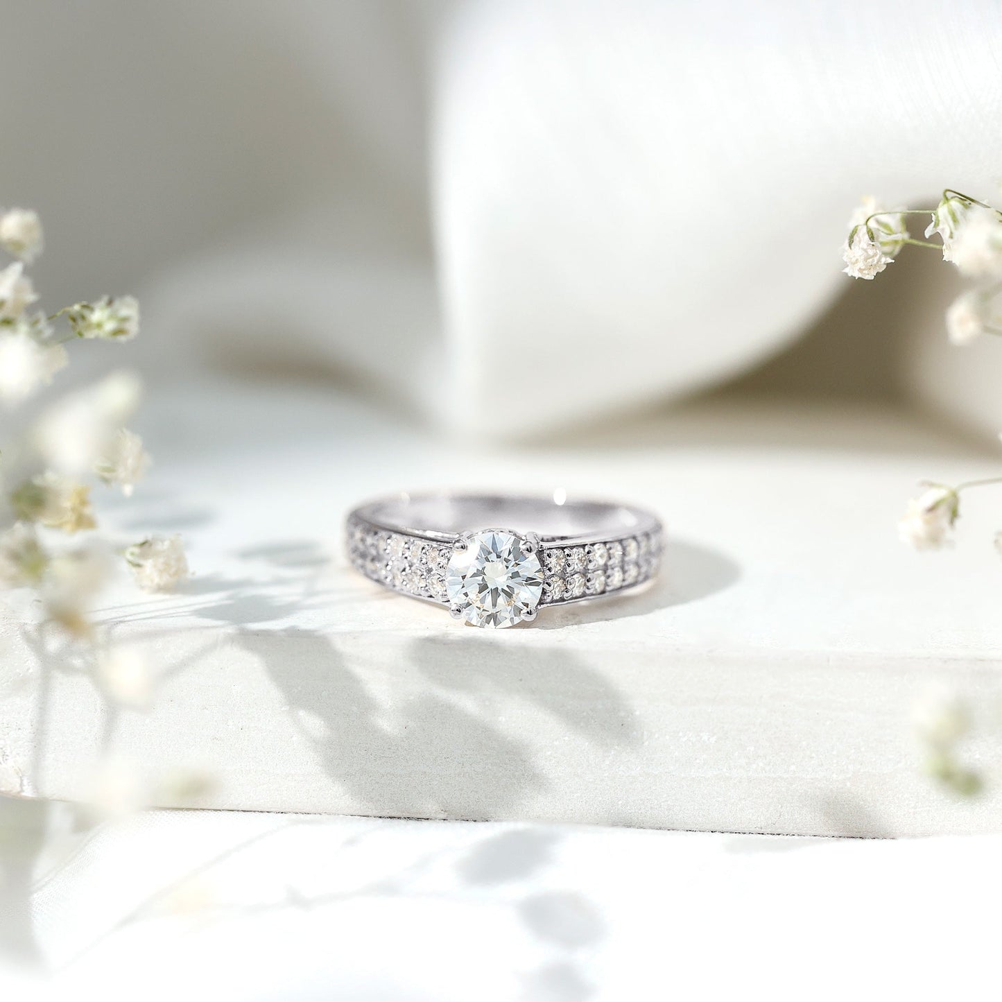 Certified 0.9 Carat Lab Grown Diamond Engagement Ring With Side Stones
