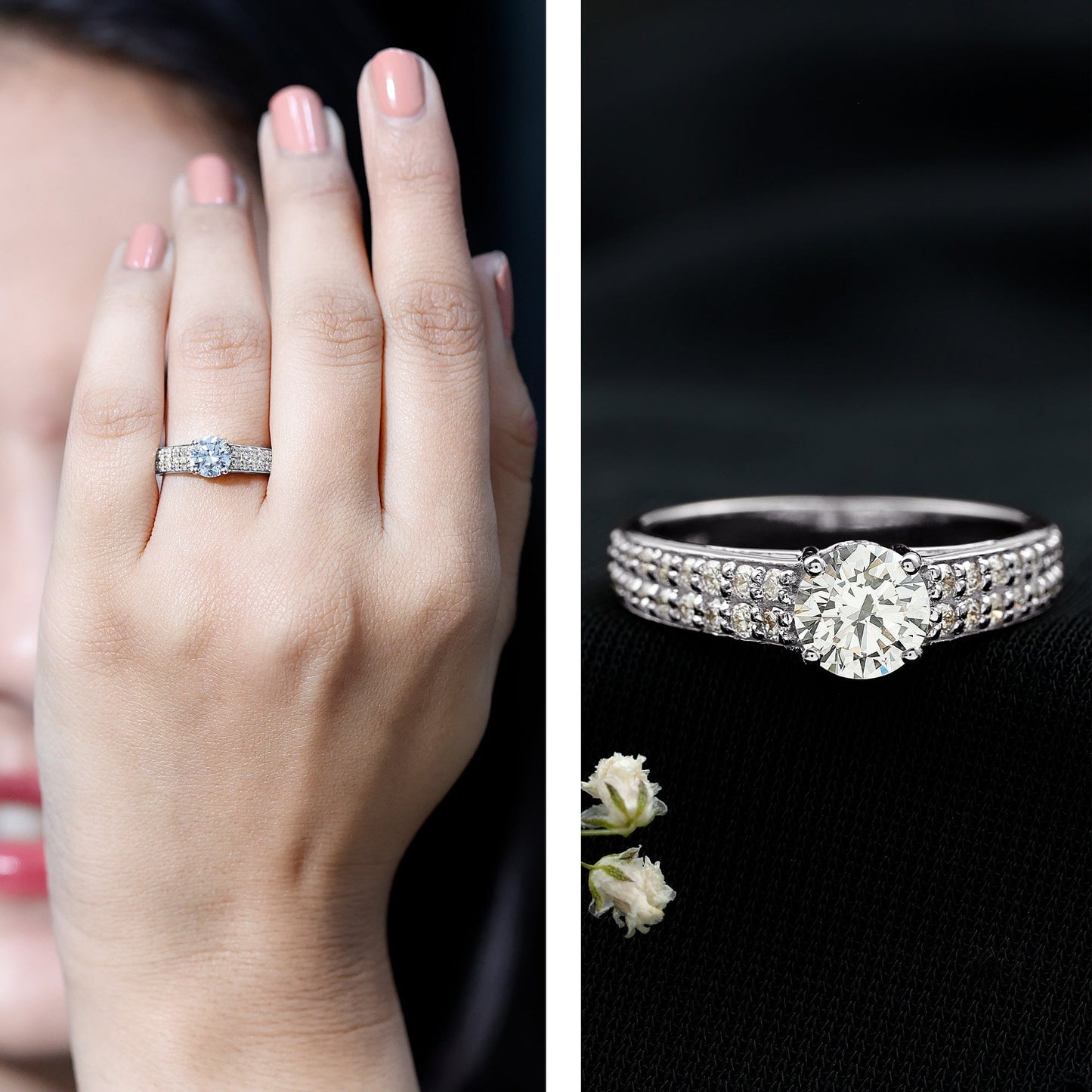 Certified 0.9 Carat Lab Grown Diamond Engagement Ring With Side Stones