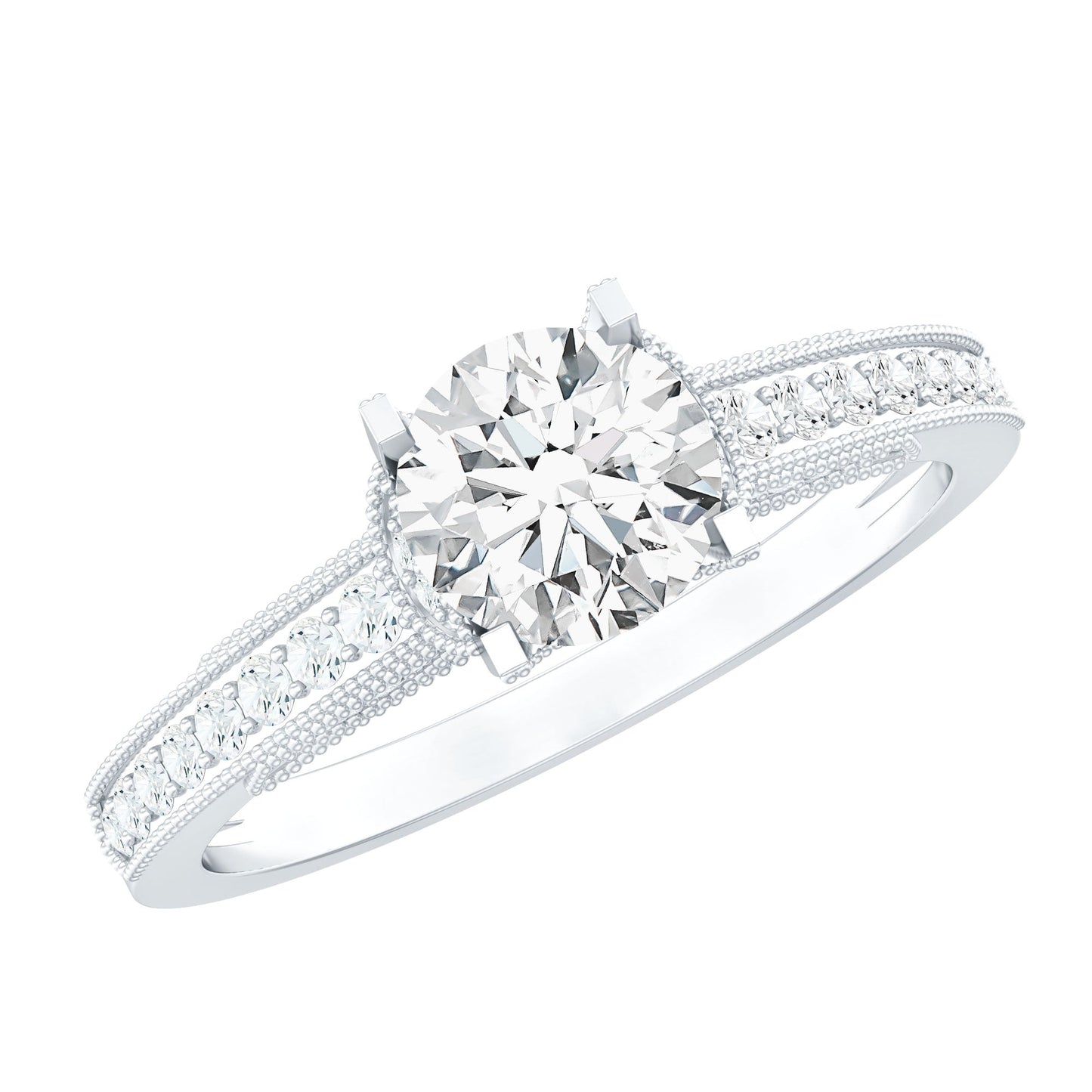 0.9 Carat Certified Lab Grown Diamond Round Engagement Ring With Side Stones