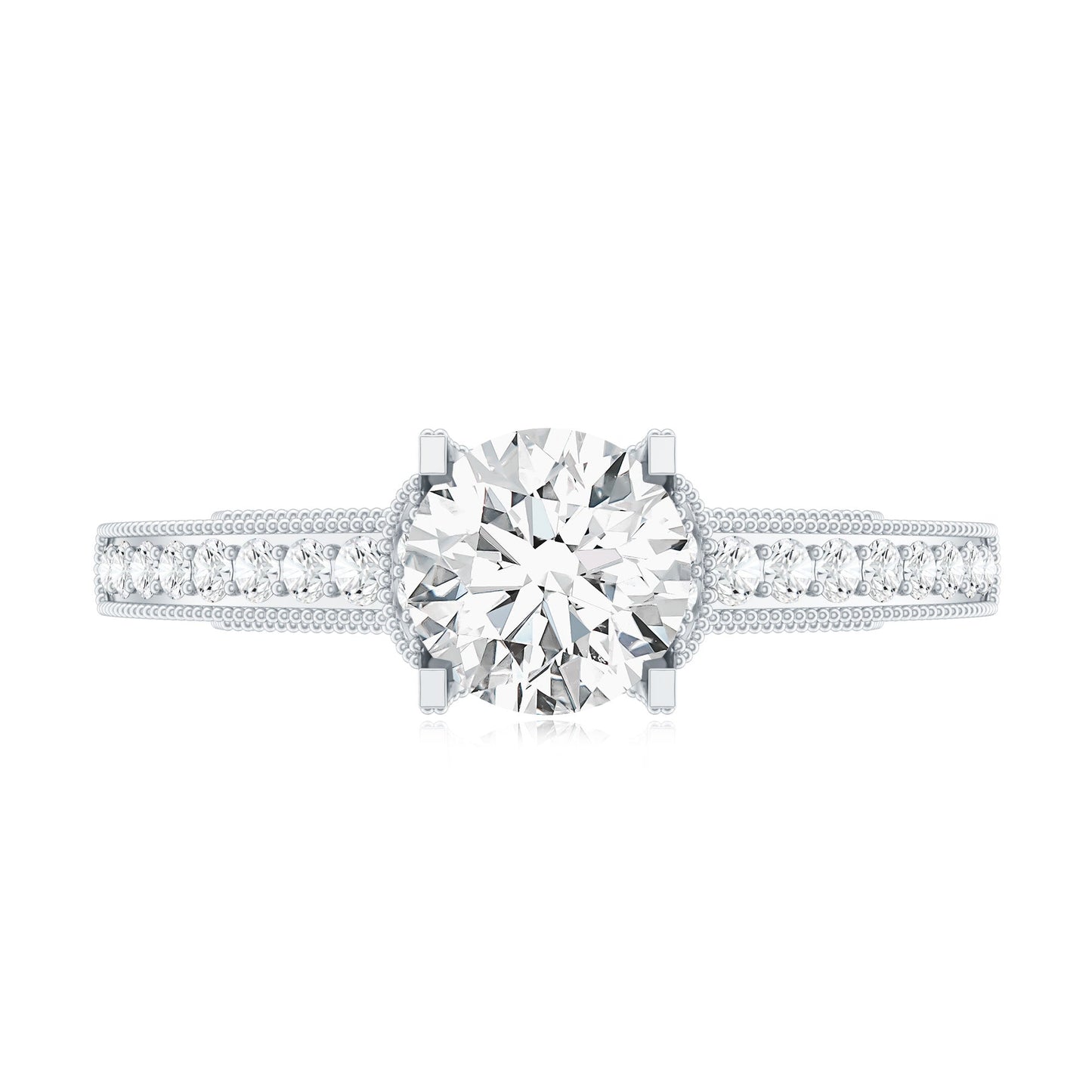 0.9 Carat Certified Lab Grown Diamond Round Engagement Ring With Side Stones