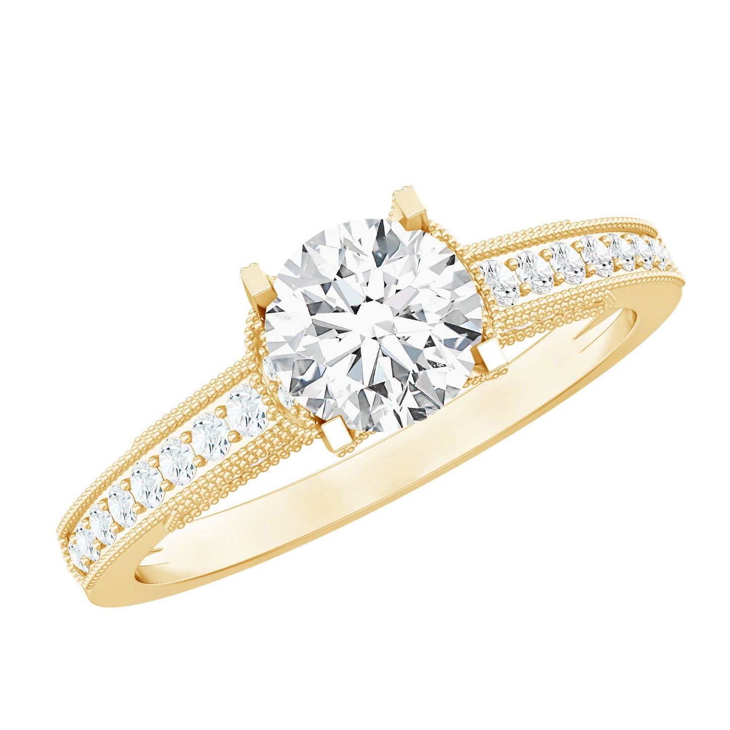 0.9 Carat Certified Lab Grown Diamond Round Engagement Ring With Side Stones