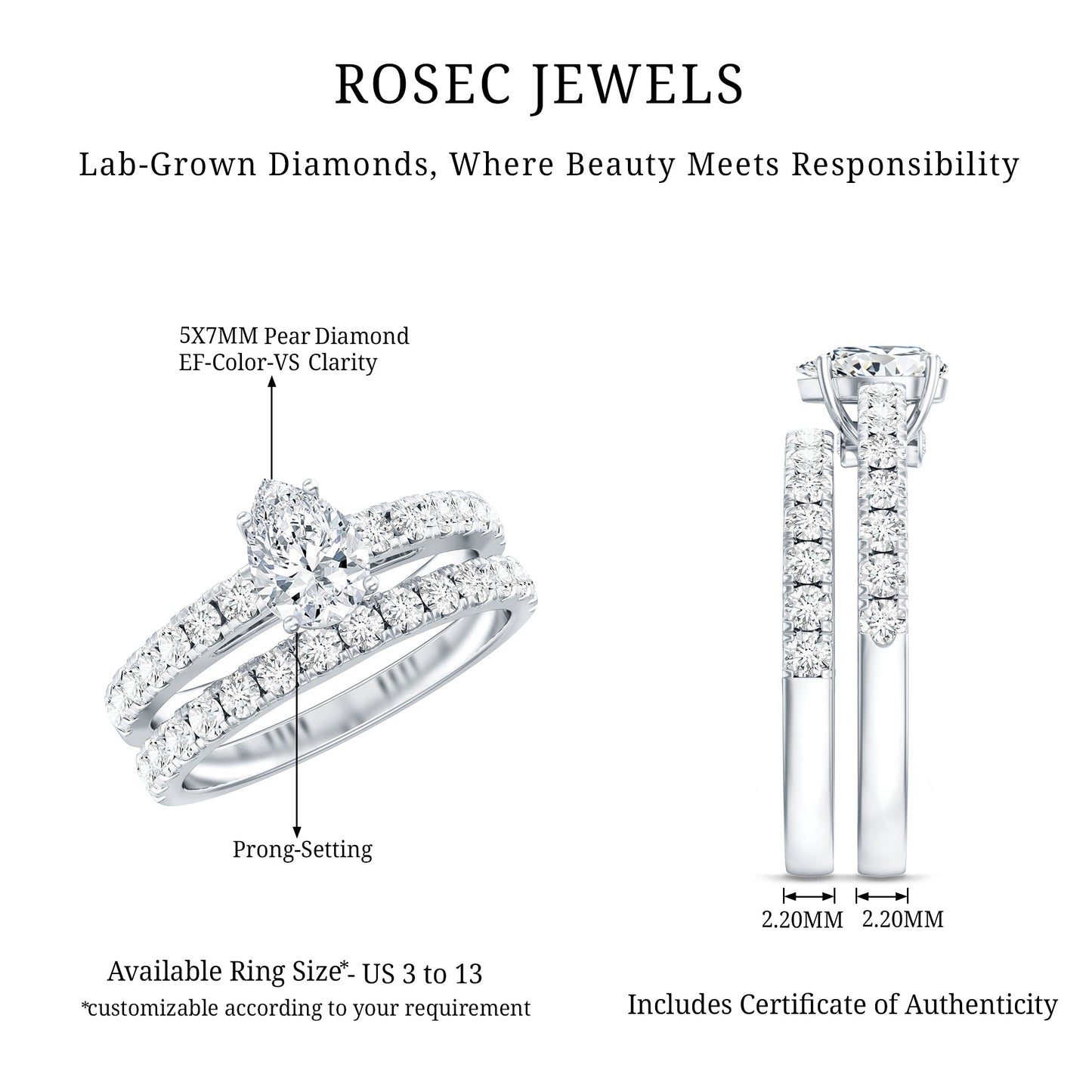 Certified Lab Grown Diamond Engagement Ring With Wedding Band
