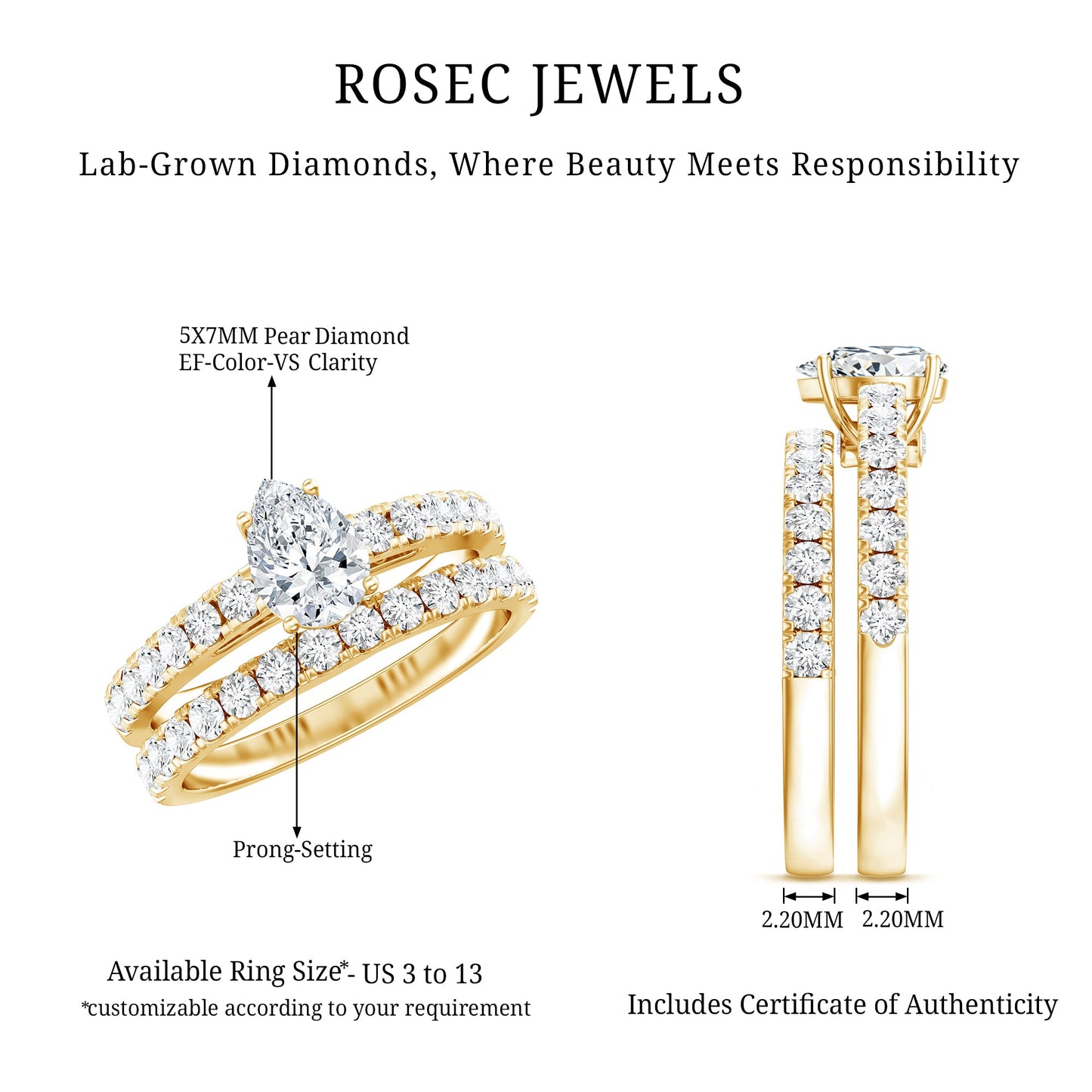Certified Lab Grown Diamond Engagement Ring With Wedding Band