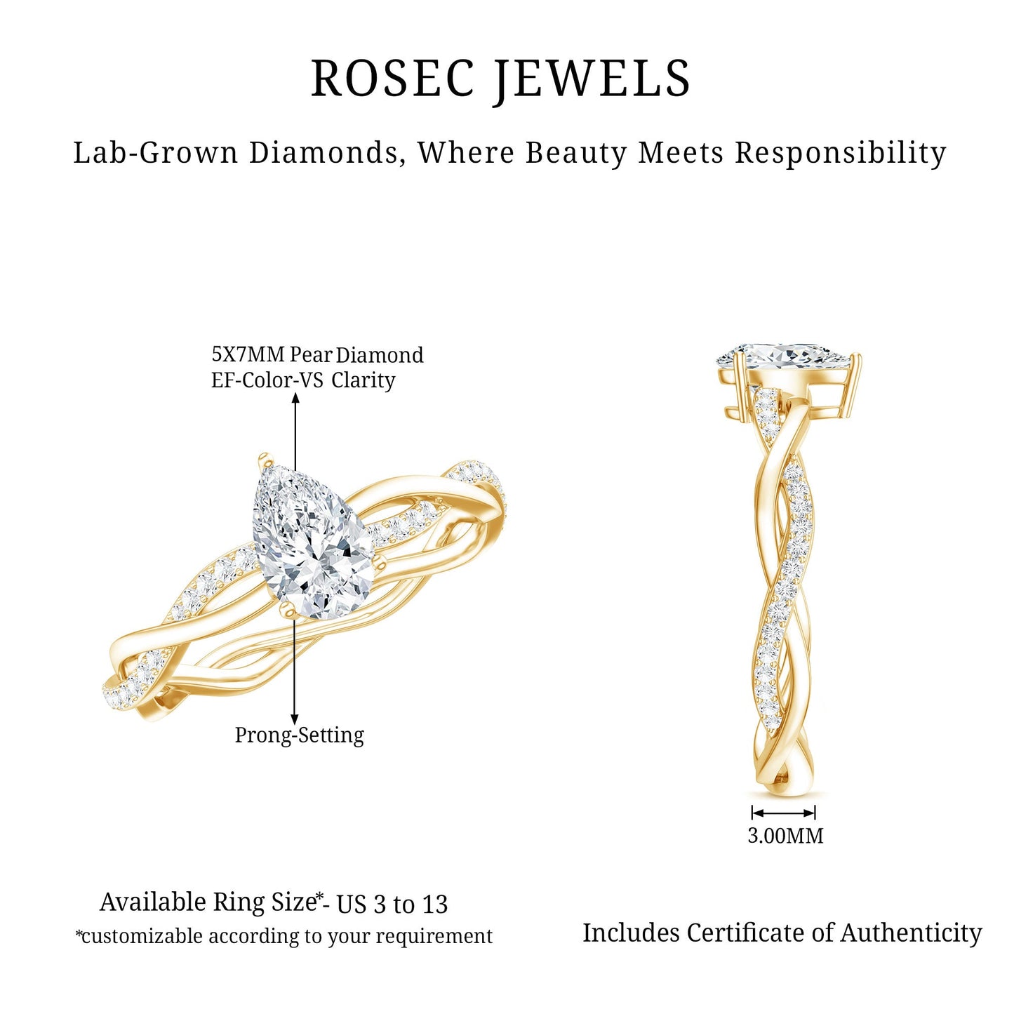 0.6 Carat Lab Grown Diamond Pear Shaped Engagement Ring