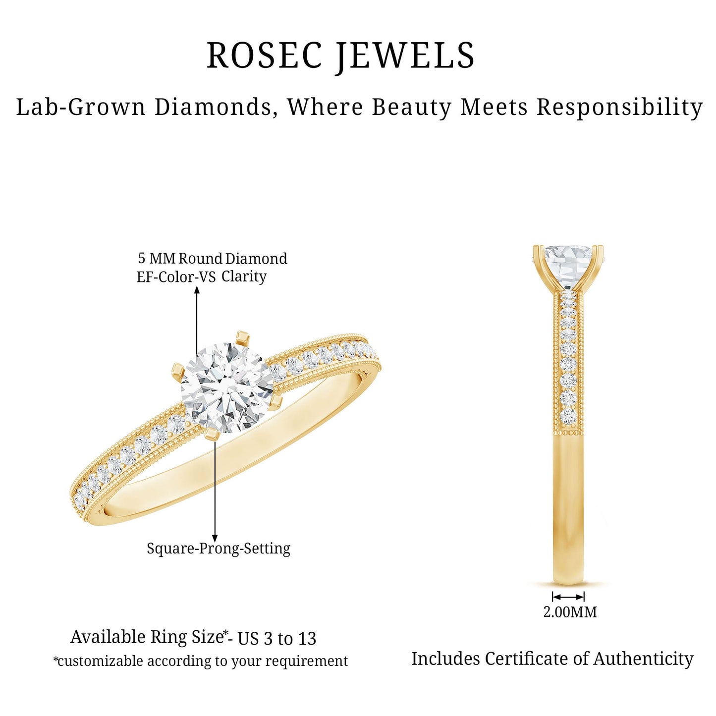 0.4 Carat Lab Grown Diamond Engagement Ring With Side Stones