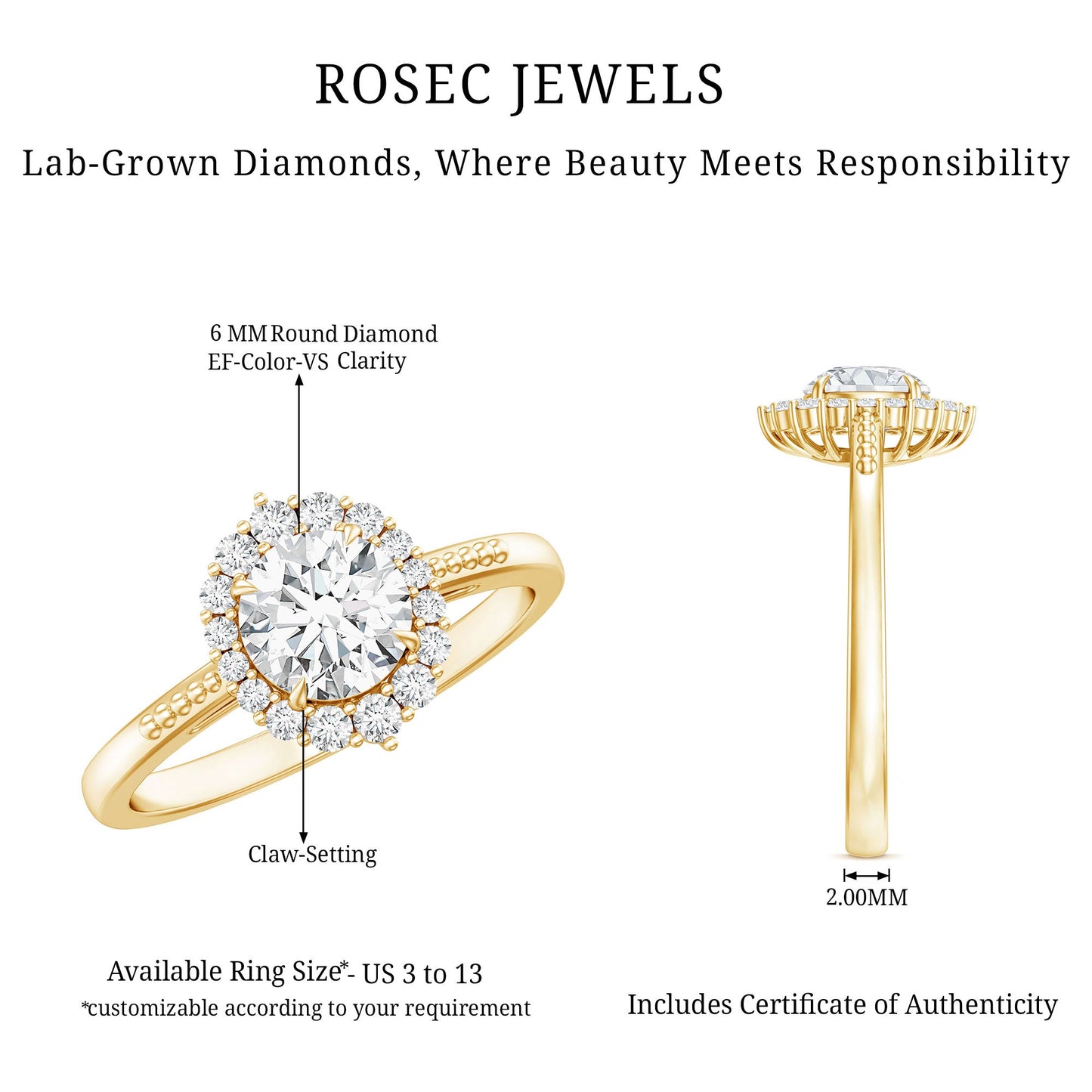 Classic Lab Grown Diamond Halo Engagement Ring